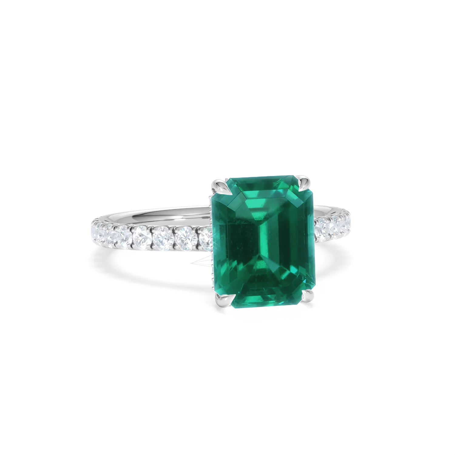Amora Gem 2.50ct Emerald Cut Lab Emerald Hidden Halo Engagement Ring with Side Stones in 18K White Gold - Image 12