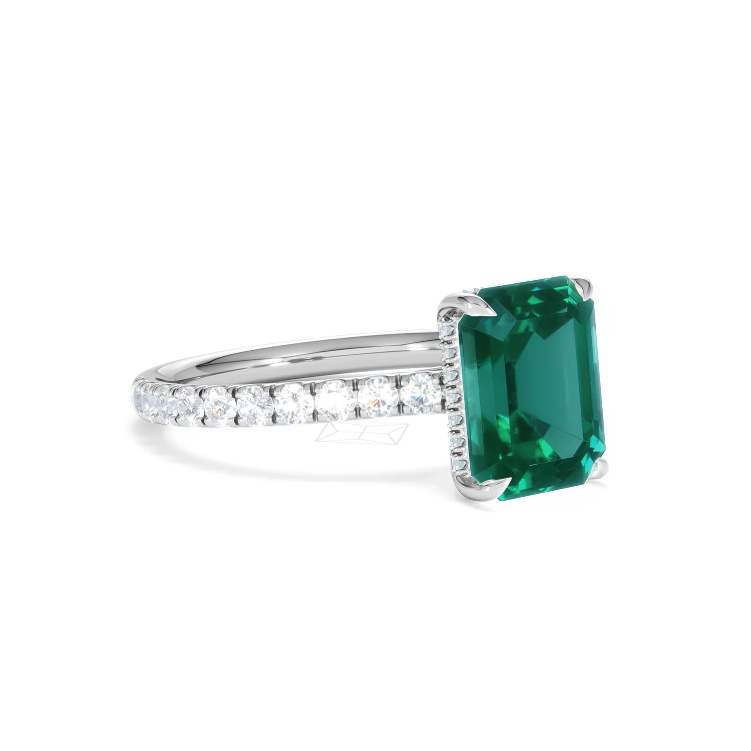 Amora Gem 2.50ct Emerald Cut Lab Emerald Hidden Halo Engagement Ring with Side Stones in 18K White Gold - Image 17