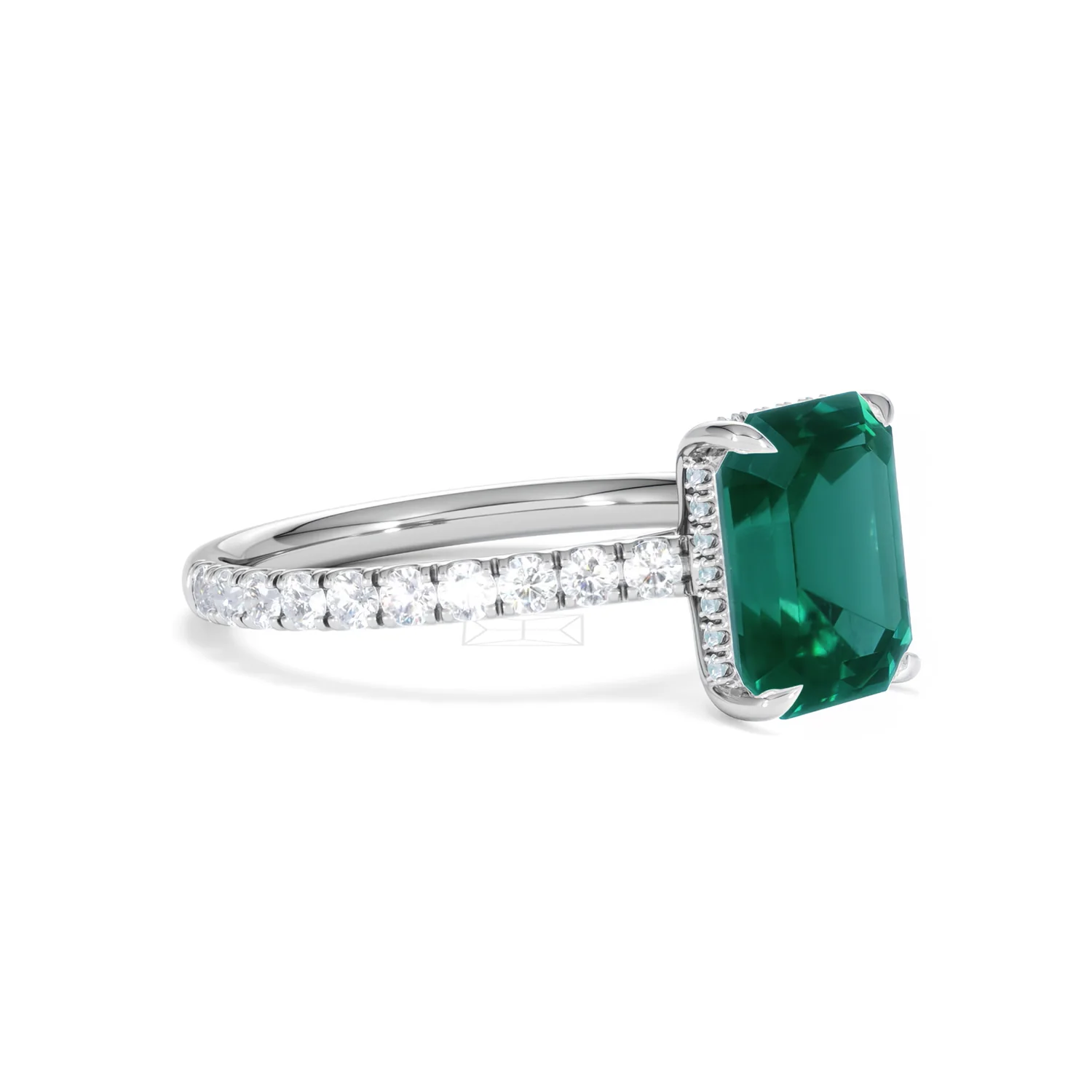 Amora Gem 2.50ct Emerald Cut Lab Emerald Hidden Halo Engagement Ring with Side Stones in 18K White Gold - Image 19