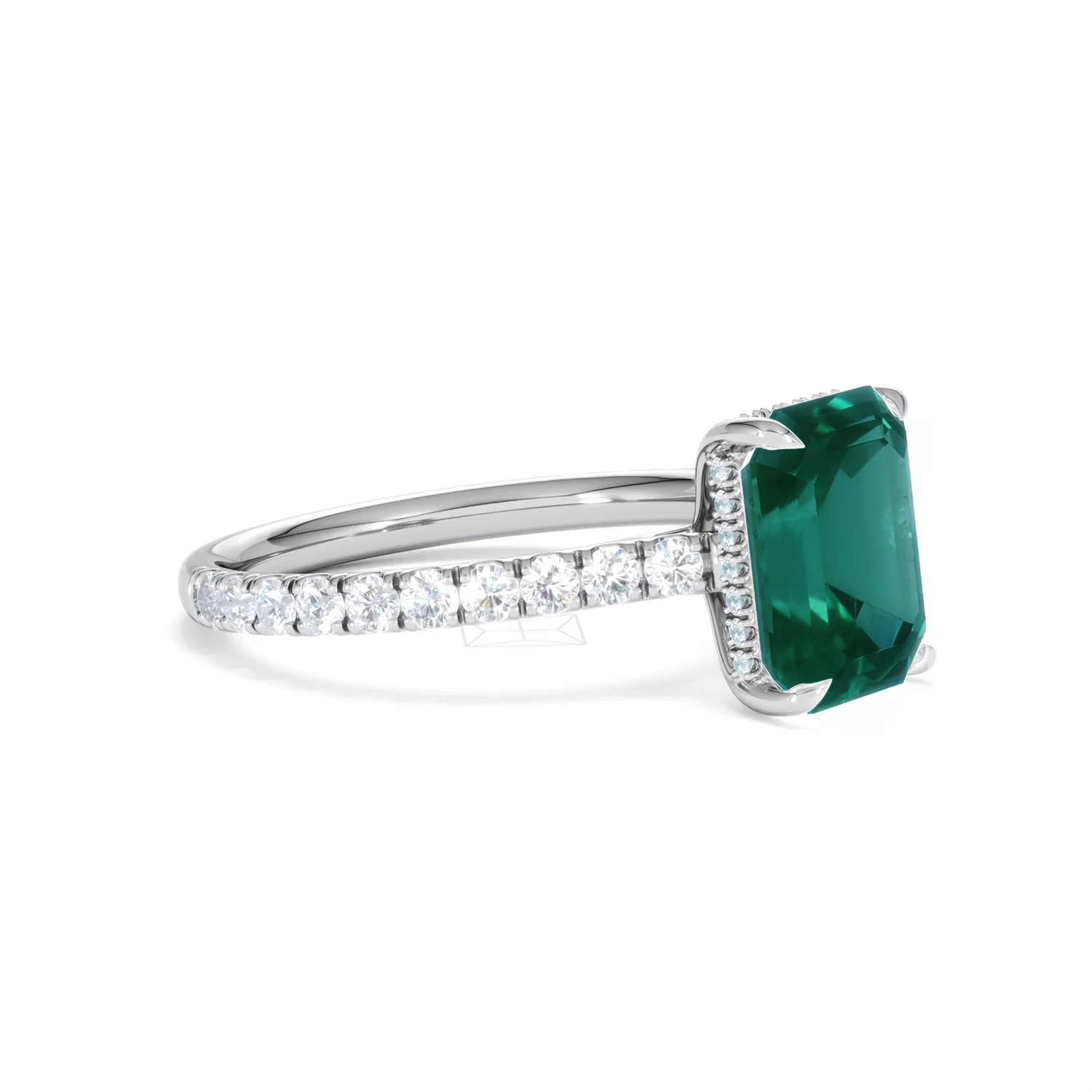Amora Gem 2.50ct Emerald Cut Lab Emerald Hidden Halo Engagement Ring with Side Stones in 18K White Gold - Image 20