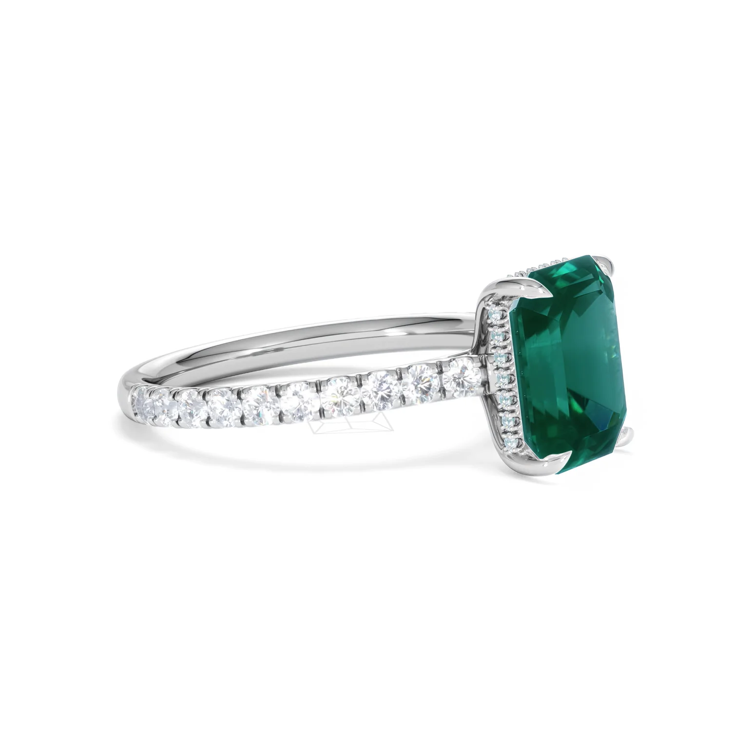 Amora Gem 2.50ct Emerald Cut Lab Emerald Hidden Halo Engagement Ring with Side Stones in 18K White Gold - Image 21
