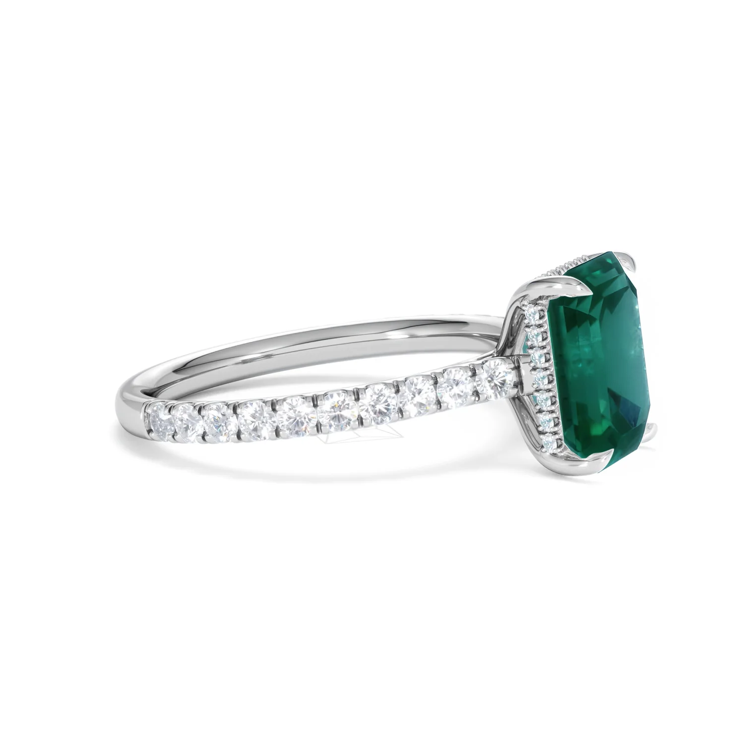 Amora Gem 2.50ct Emerald Cut Lab Emerald Hidden Halo Engagement Ring with Side Stones in 18K White Gold - Image 23