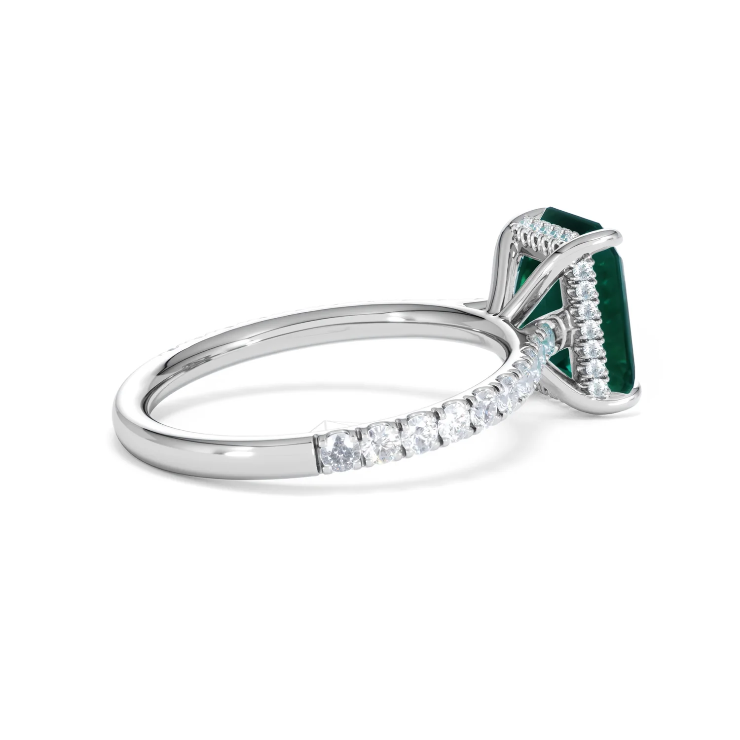 Amora Gem 2.50ct Emerald Cut Lab Emerald Hidden Halo Engagement Ring with Side Stones in 18K White Gold - Image 35