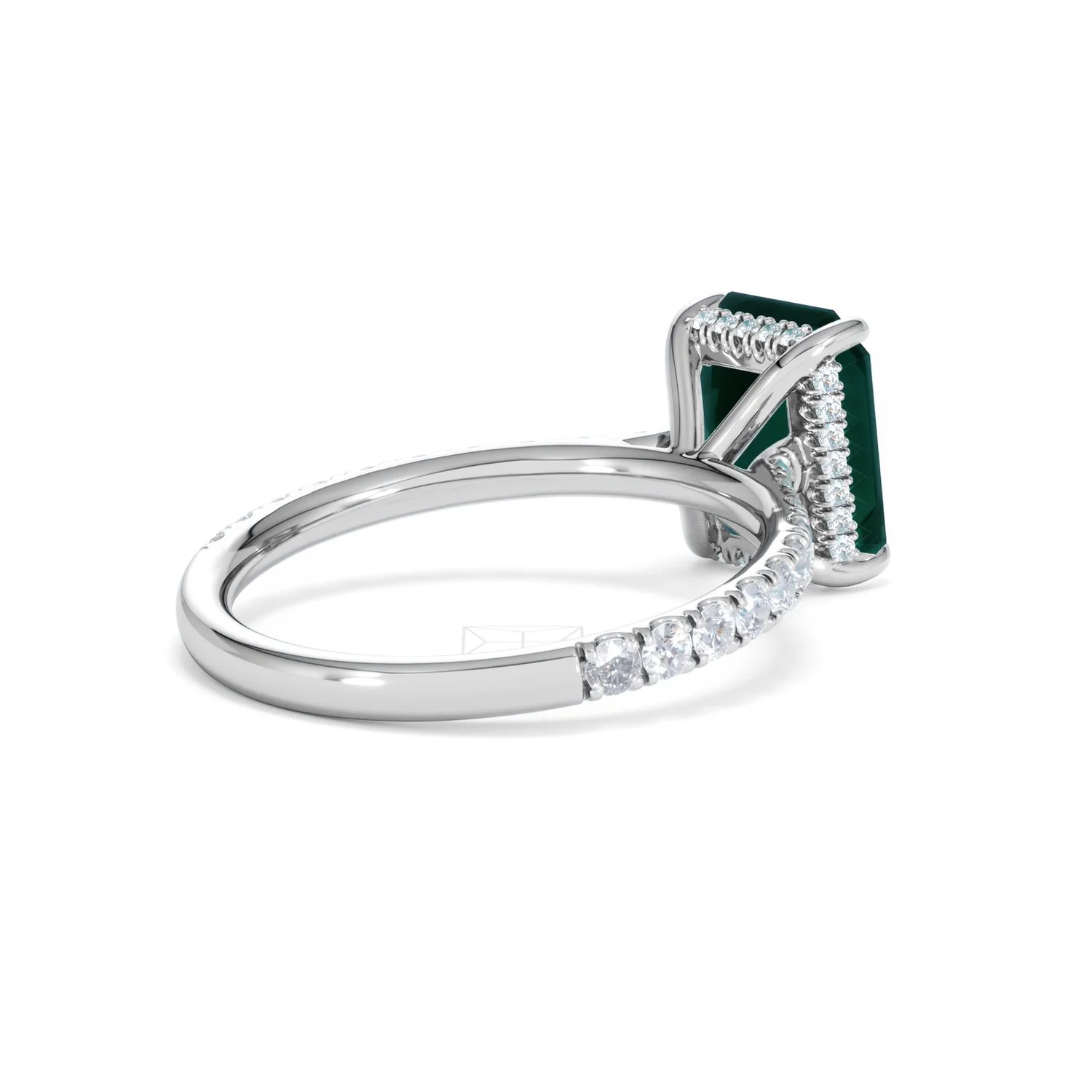 Amora Gem 2.50ct Emerald Cut Lab Emerald Hidden Halo Engagement Ring with Side Stones in 18K White Gold - Image 39