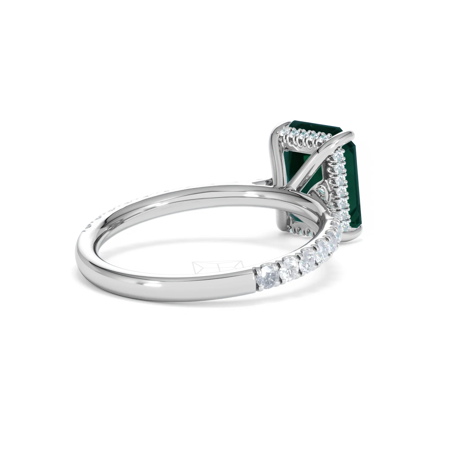 Amora Gem 2.50ct Emerald Cut Lab Emerald Hidden Halo Engagement Ring with Side Stones in 18K White Gold - Image 40