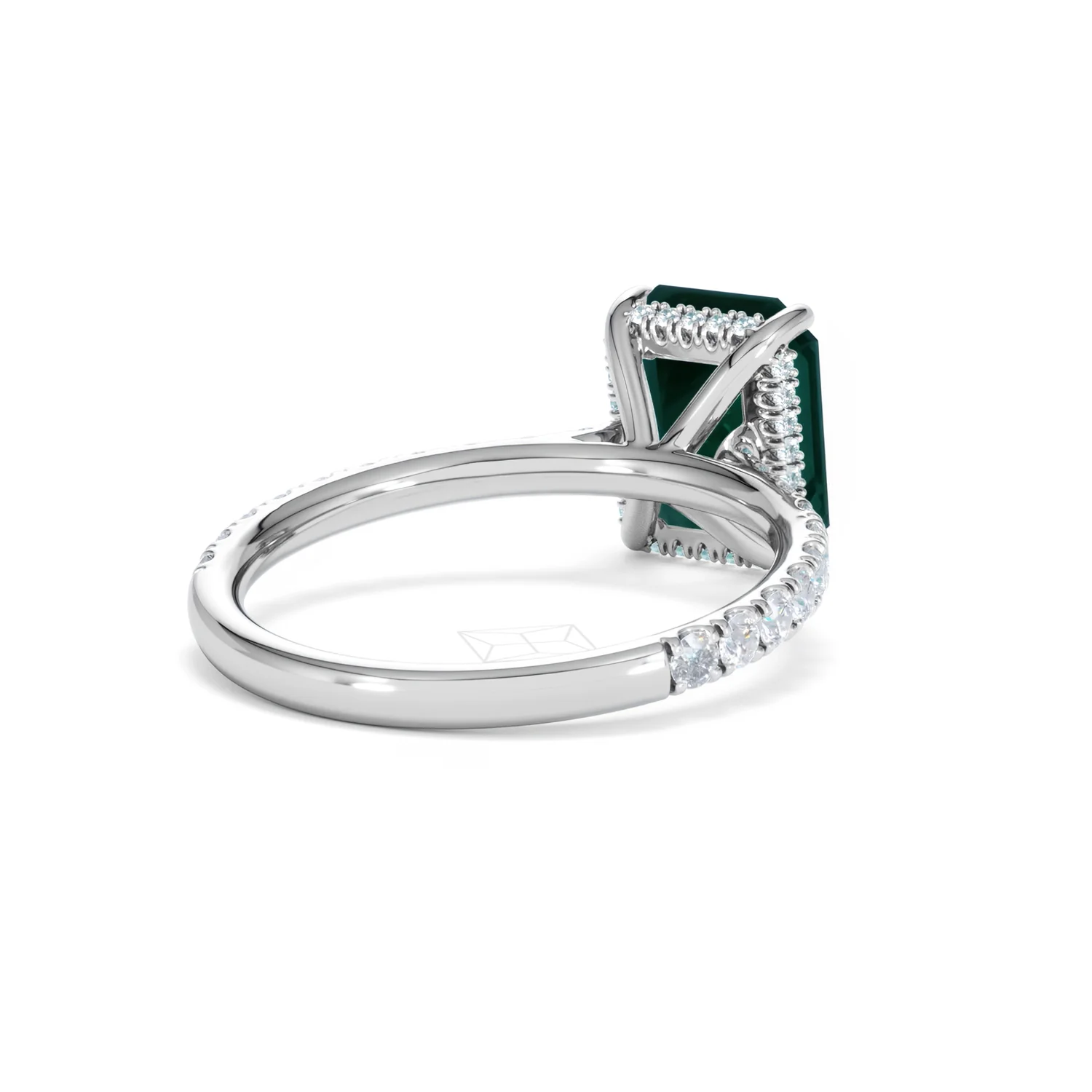 Amora Gem 2.50ct Emerald Cut Lab Emerald Hidden Halo Engagement Ring with Side Stones in 18K White Gold - Image 42