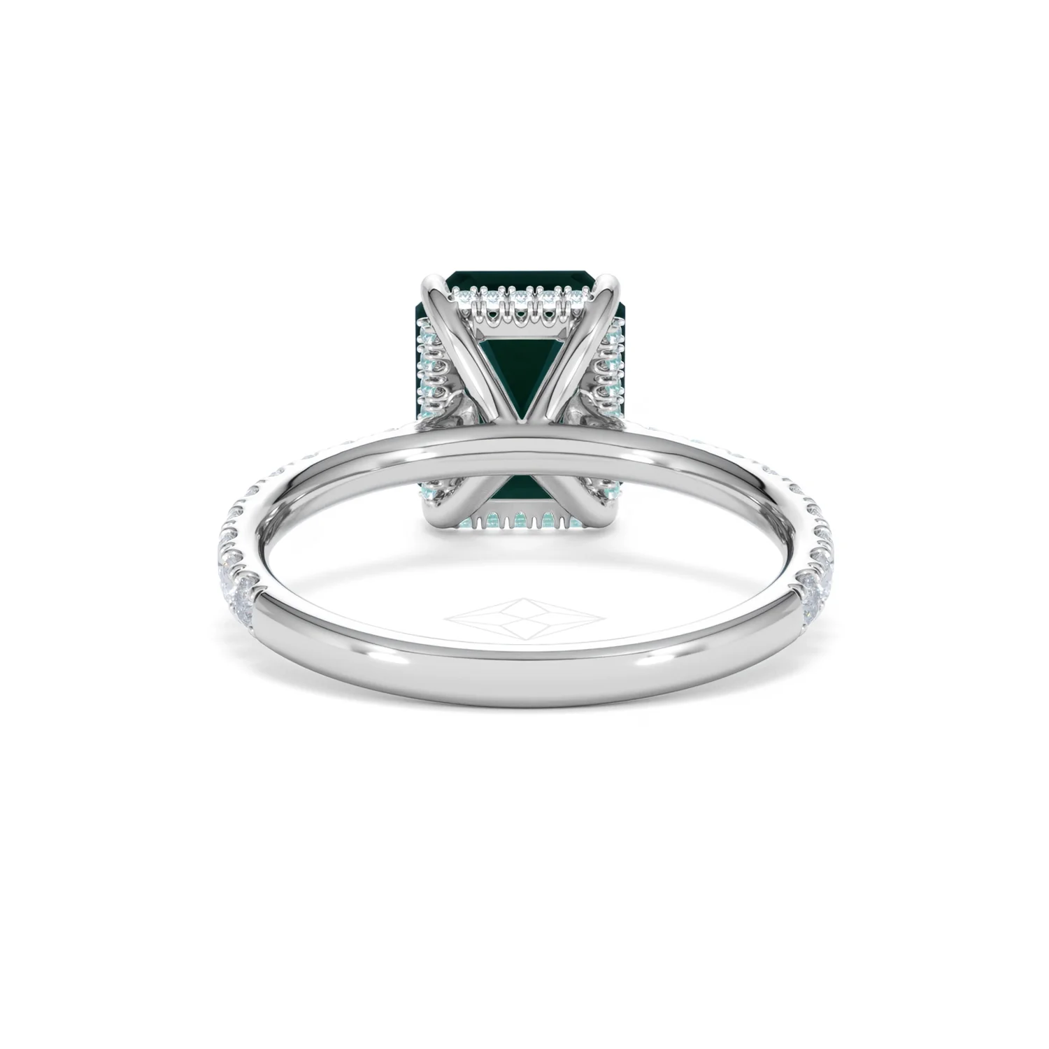 Amora Gem 2.50ct Emerald Cut Lab Emerald Hidden Halo Engagement Ring with Side Stones in 18K White Gold - Image 49