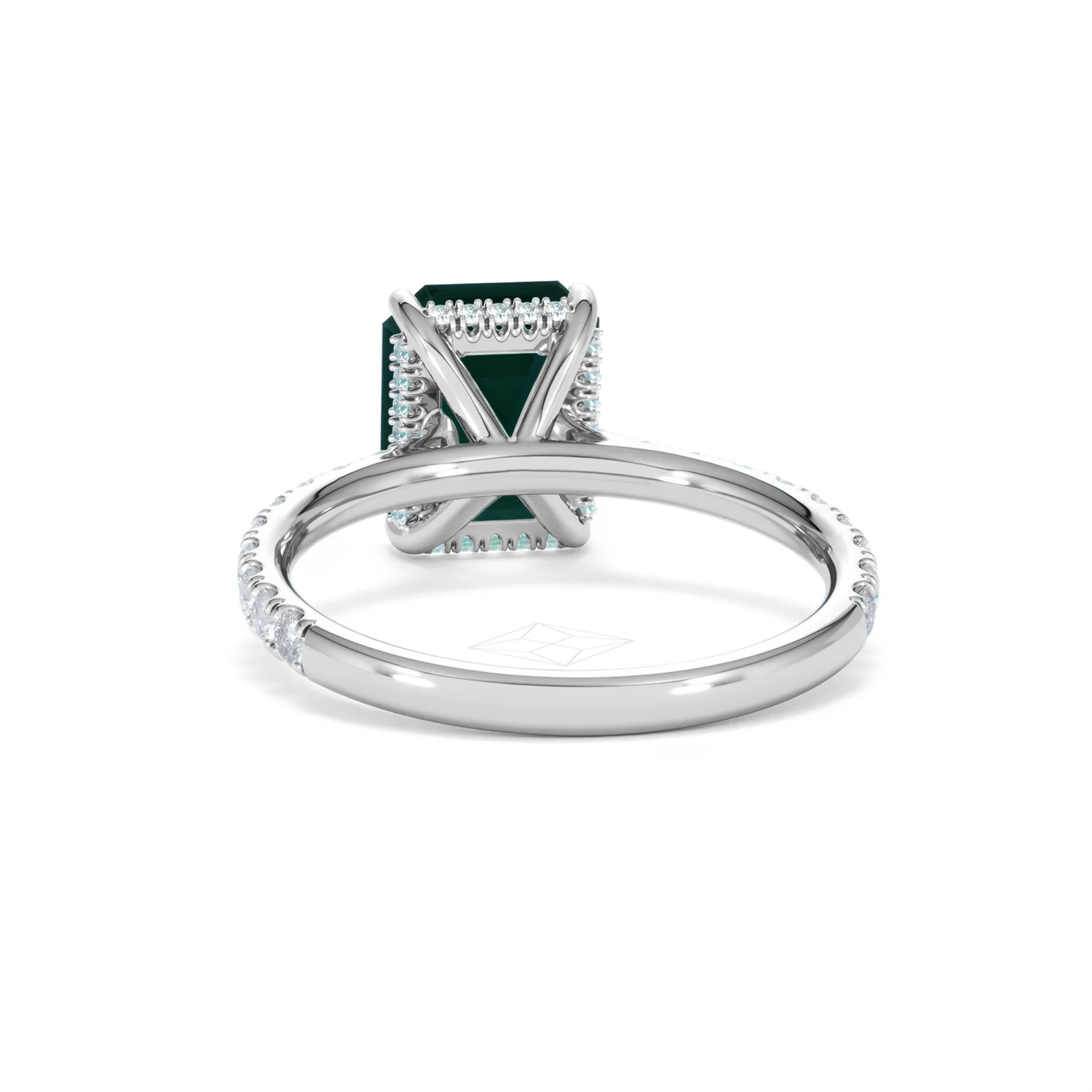 Amora Gem 2.50ct Emerald Cut Lab Emerald Hidden Halo Engagement Ring with Side Stones in 18K White Gold - Image 51