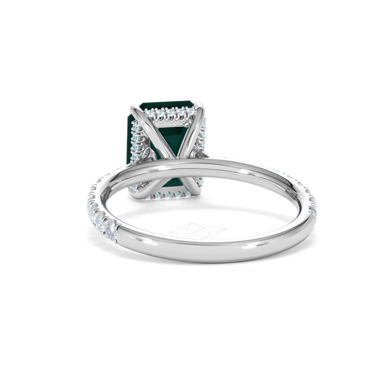 Amora Gem 2.50ct Emerald Cut Lab Emerald Hidden Halo Engagement Ring with Side Stones in 18K White Gold - Image 52