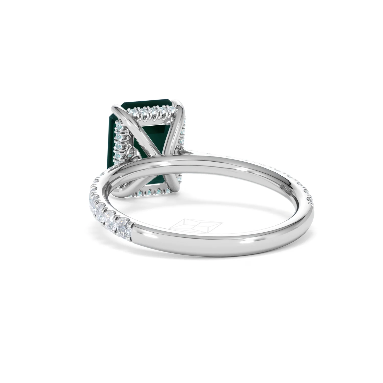 Amora Gem 2.50ct Emerald Cut Lab Emerald Hidden Halo Engagement Ring with Side Stones in 18K White Gold - Image 54