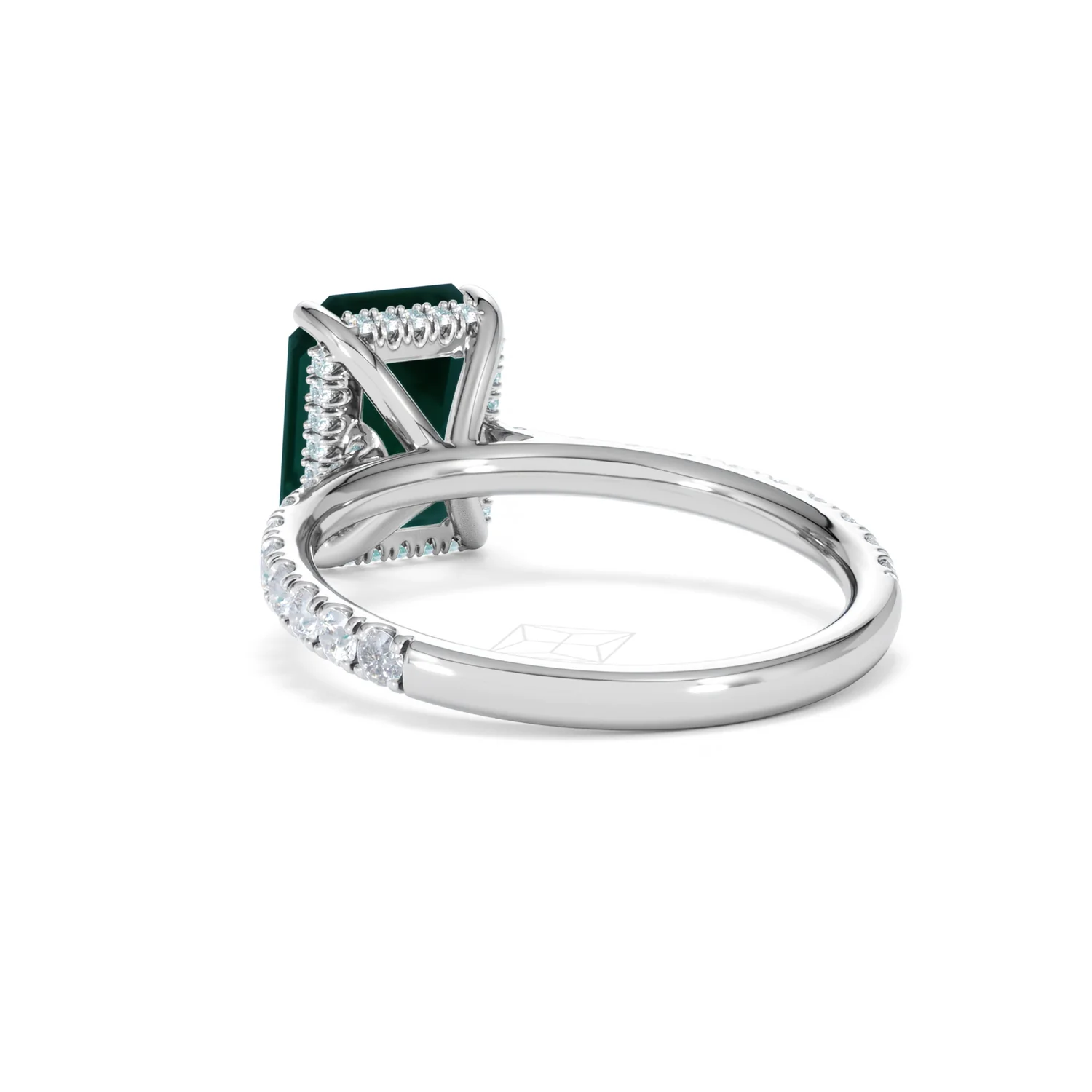 Amora Gem 2.50ct Emerald Cut Lab Emerald Hidden Halo Engagement Ring with Side Stones in 18K White Gold - Image 55