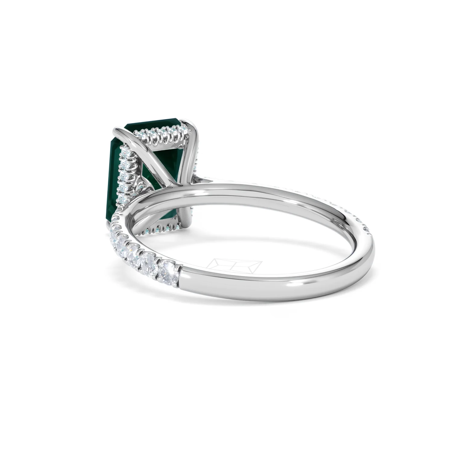 Amora Gem 2.50ct Emerald Cut Lab Emerald Hidden Halo Engagement Ring with Side Stones in 18K White Gold - Image 56