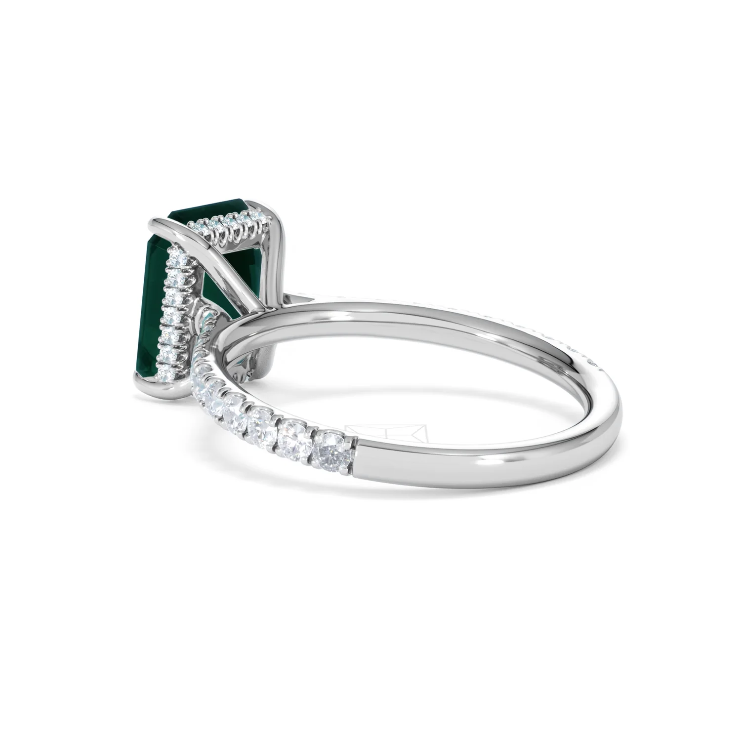 Amora Gem 2.50ct Emerald Cut Lab Emerald Hidden Halo Engagement Ring with Side Stones in 18K White Gold - Image 59