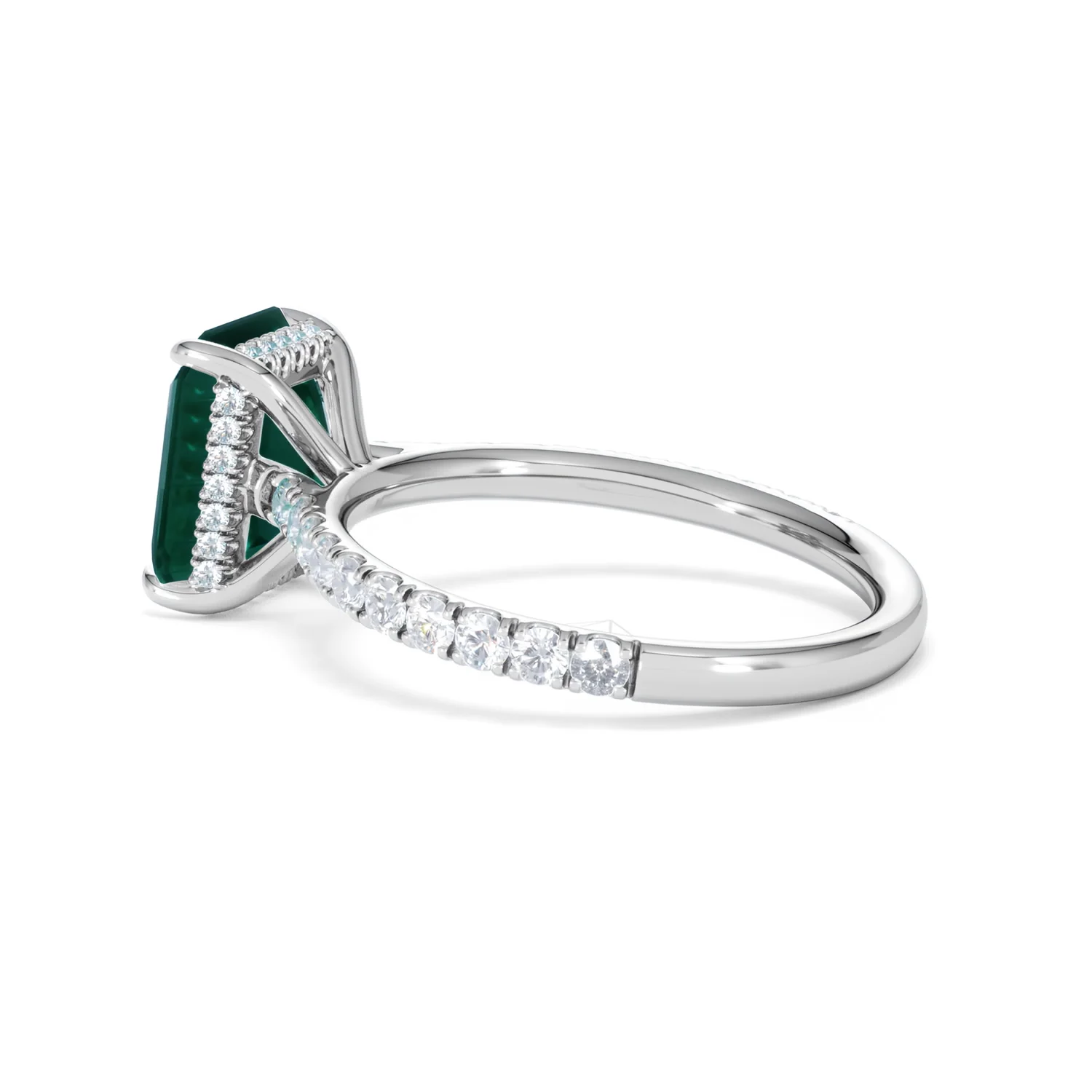 Amora Gem 2.50ct Emerald Cut Lab Emerald Hidden Halo Engagement Ring with Side Stones in 18K White Gold - Image 63
