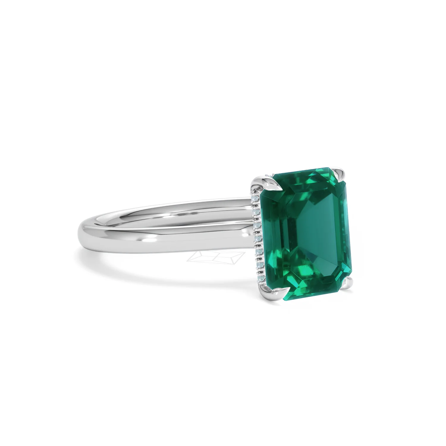 Amora Gem 2.50ct Emerald Cut Lab Hidden Halo Emerald Engagement Ring in 18K White Gold - Image 16