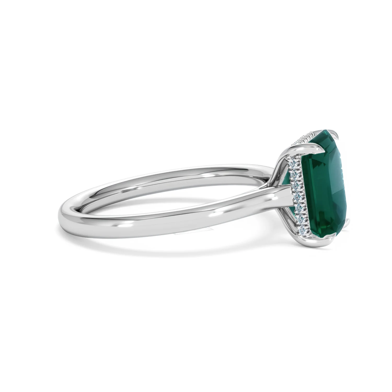 Amora Gem 2.50ct Emerald Cut Lab Hidden Halo Emerald Engagement Ring in 18K White Gold - Image 25