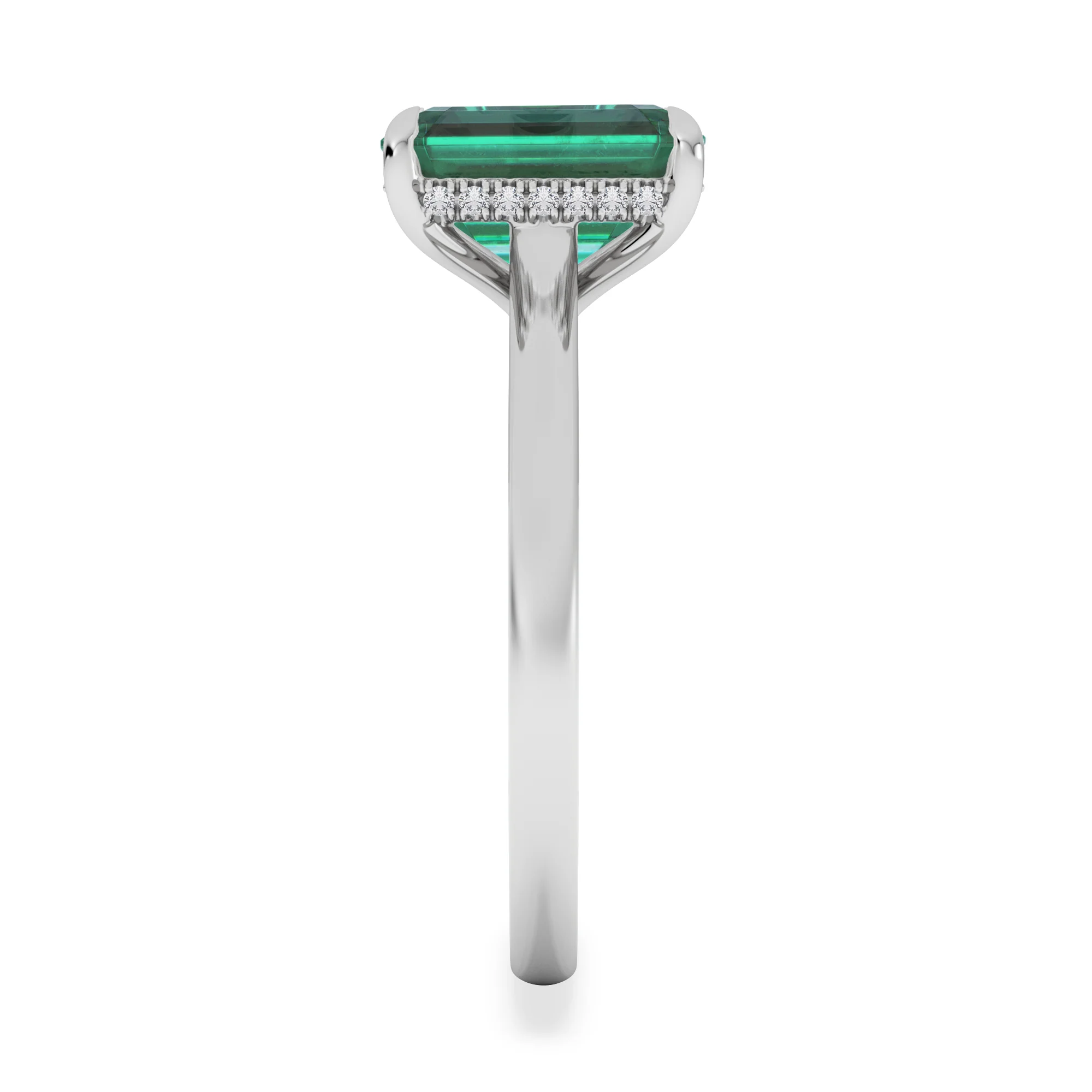Amora Gem 2.50ct Emerald Cut Lab Hidden Halo Emerald Engagement Ring in 18K White Gold - Image 5