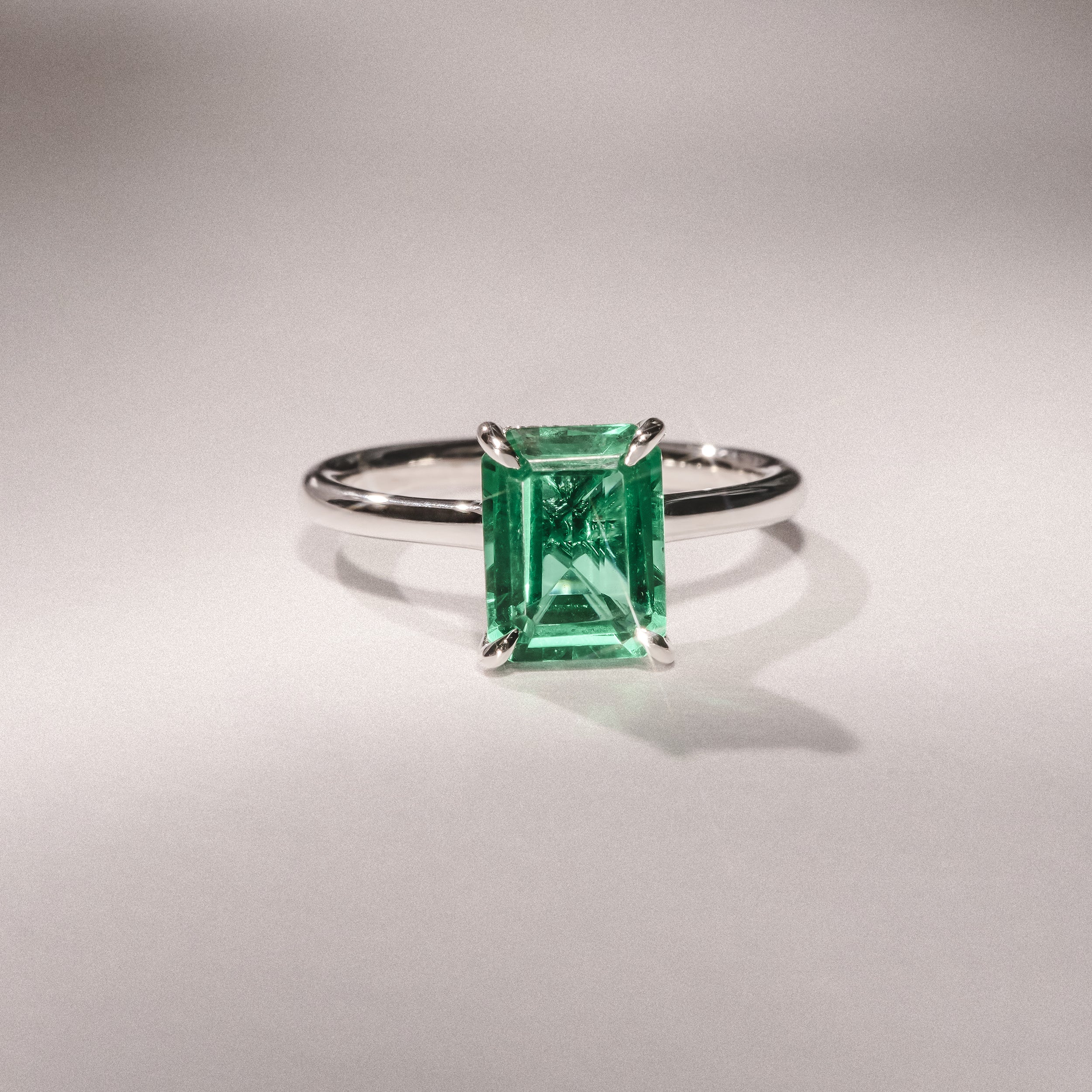 Amora Gem 2.50ct Emerald Cut Lab Hidden Halo Emerald Engagement Ring in 18K White Gold - Image 6