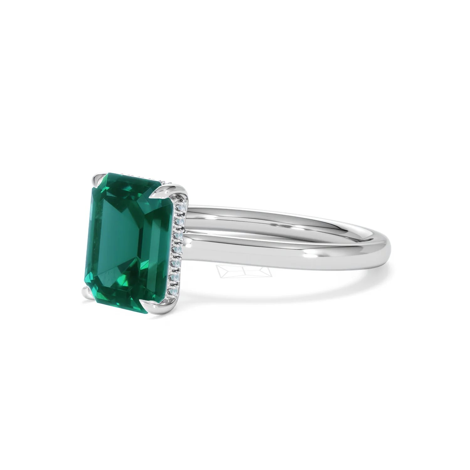 Amora Gem 2.50ct Emerald Cut Lab Hidden Halo Emerald Engagement Ring in 18K White Gold - Image 80