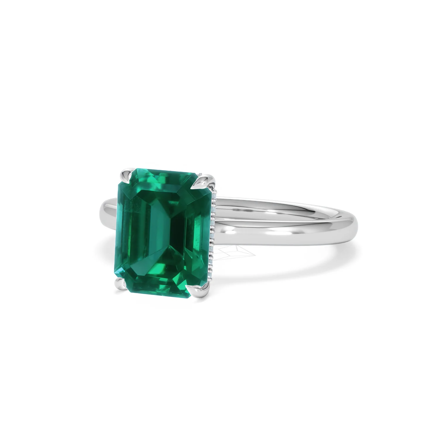 Amora Gem 2.50ct Emerald Cut Lab Hidden Halo Emerald Engagement Ring in 18K White Gold - Image 84