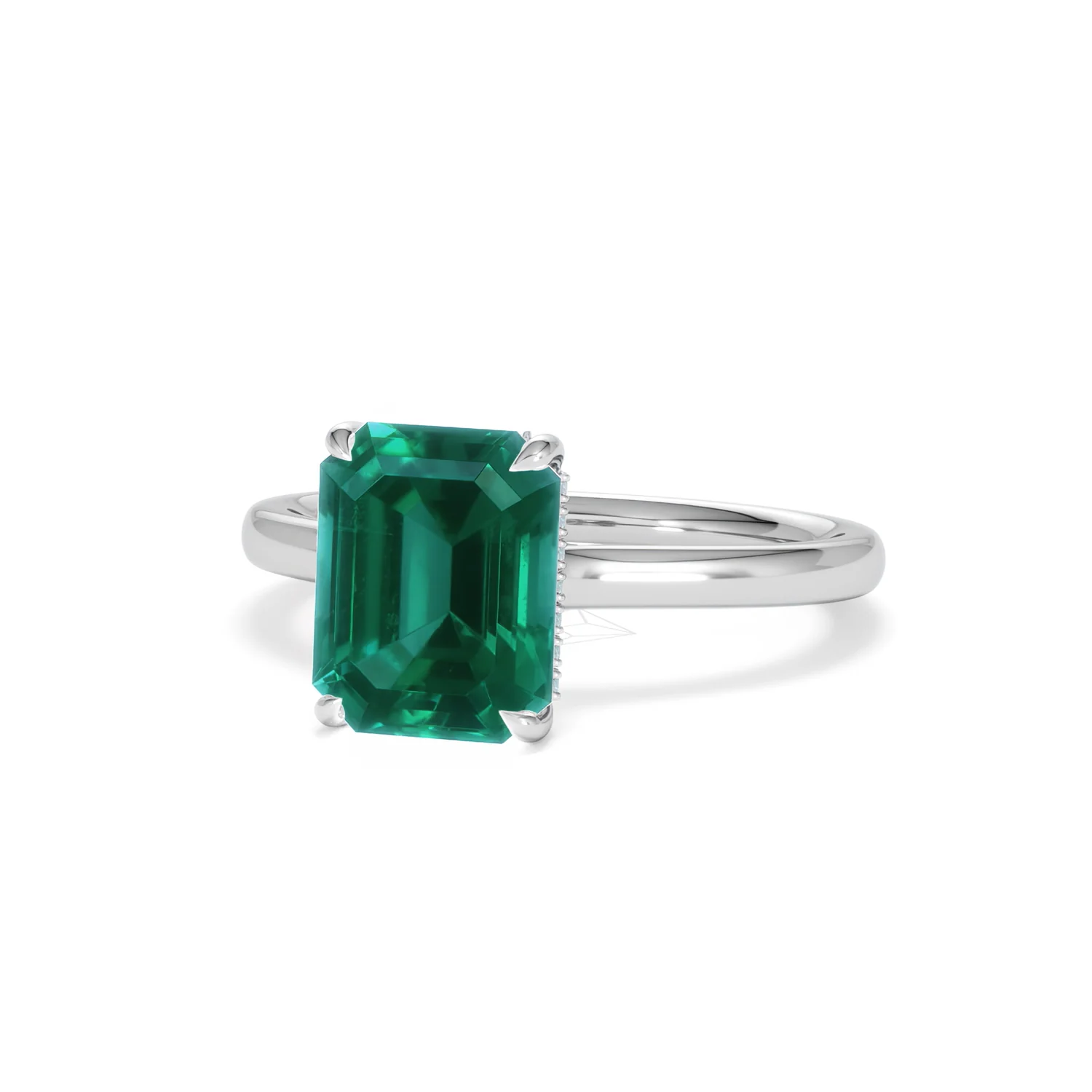 Amora Gem 2.50ct Emerald Cut Lab Hidden Halo Emerald Engagement Ring in 18K White Gold - Image 85