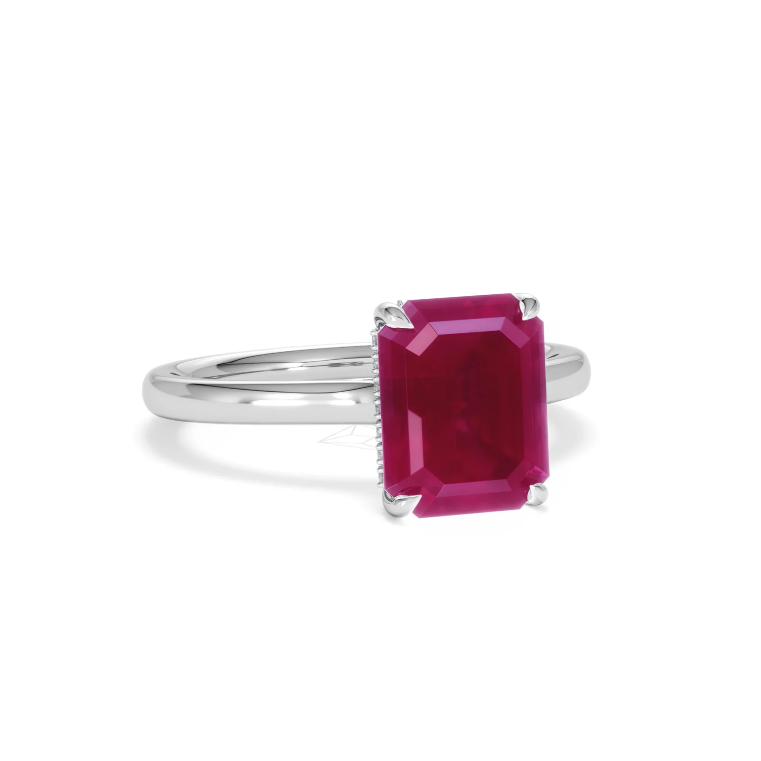 Amora Gem 2.50ct Emerald Cut Lab Ruby Hidden Halo Engagement Ring in 18K White Gold - Image 13