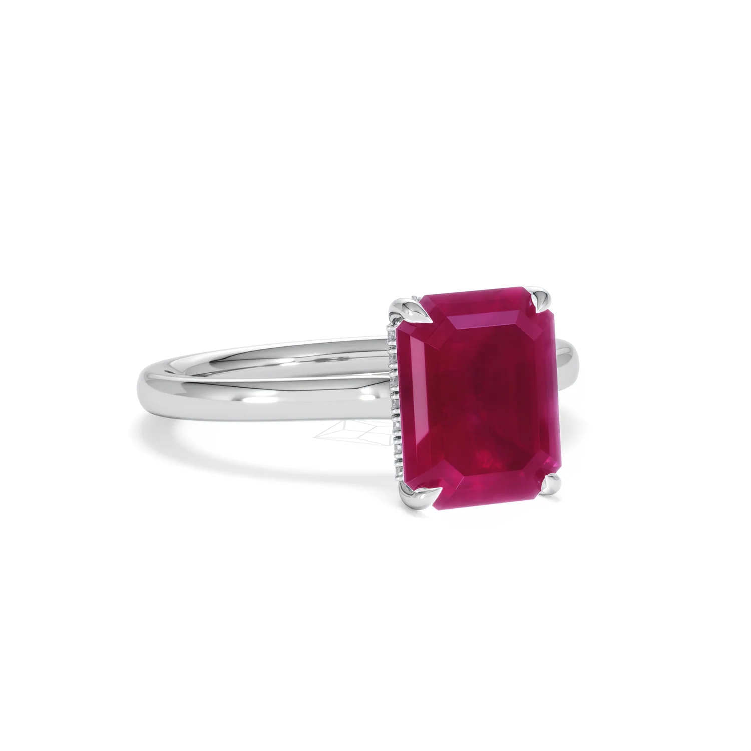 Amora Gem 2.50ct Emerald Cut Lab Ruby Hidden Halo Engagement Ring in 18K White Gold - Image 14