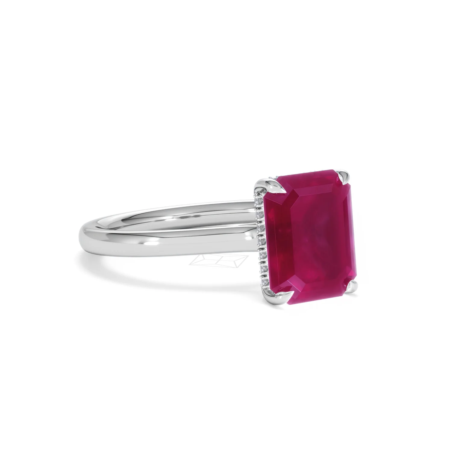 Amora Gem 2.50ct Emerald Cut Lab Ruby Hidden Halo Engagement Ring in 18K White Gold - Image 16