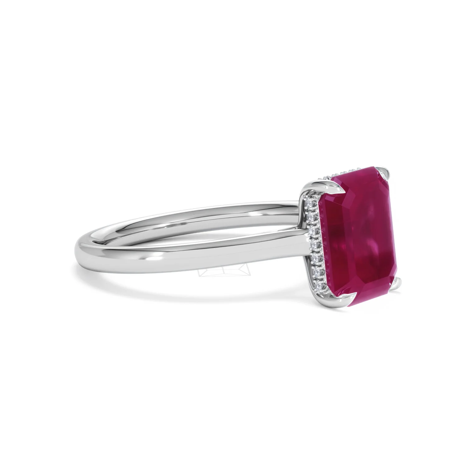 Amora Gem 2.50ct Emerald Cut Lab Ruby Hidden Halo Engagement Ring in 18K White Gold - Image 20