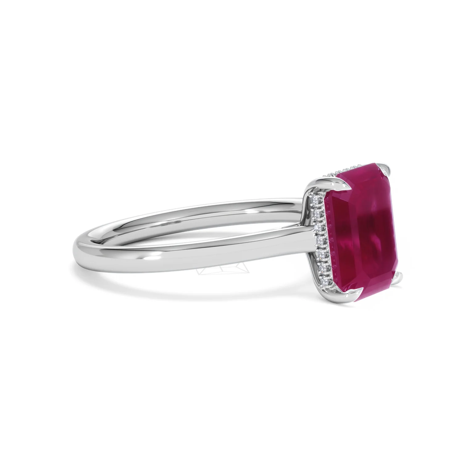 Amora Gem 2.50ct Emerald Cut Lab Ruby Hidden Halo Engagement Ring in 18K White Gold - Image 21
