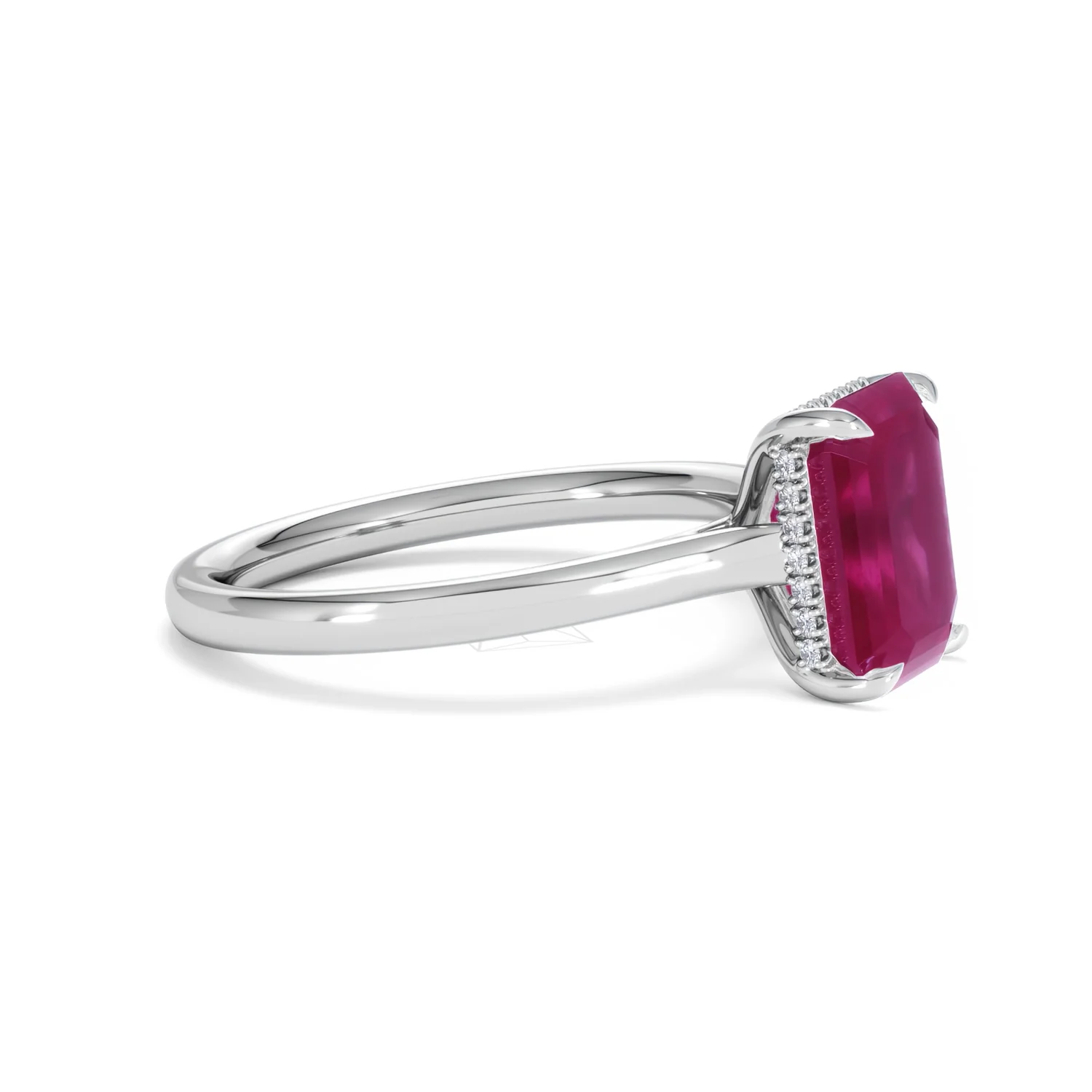 Amora Gem 2.50ct Emerald Cut Lab Ruby Hidden Halo Engagement Ring in 18K White Gold - Image 23