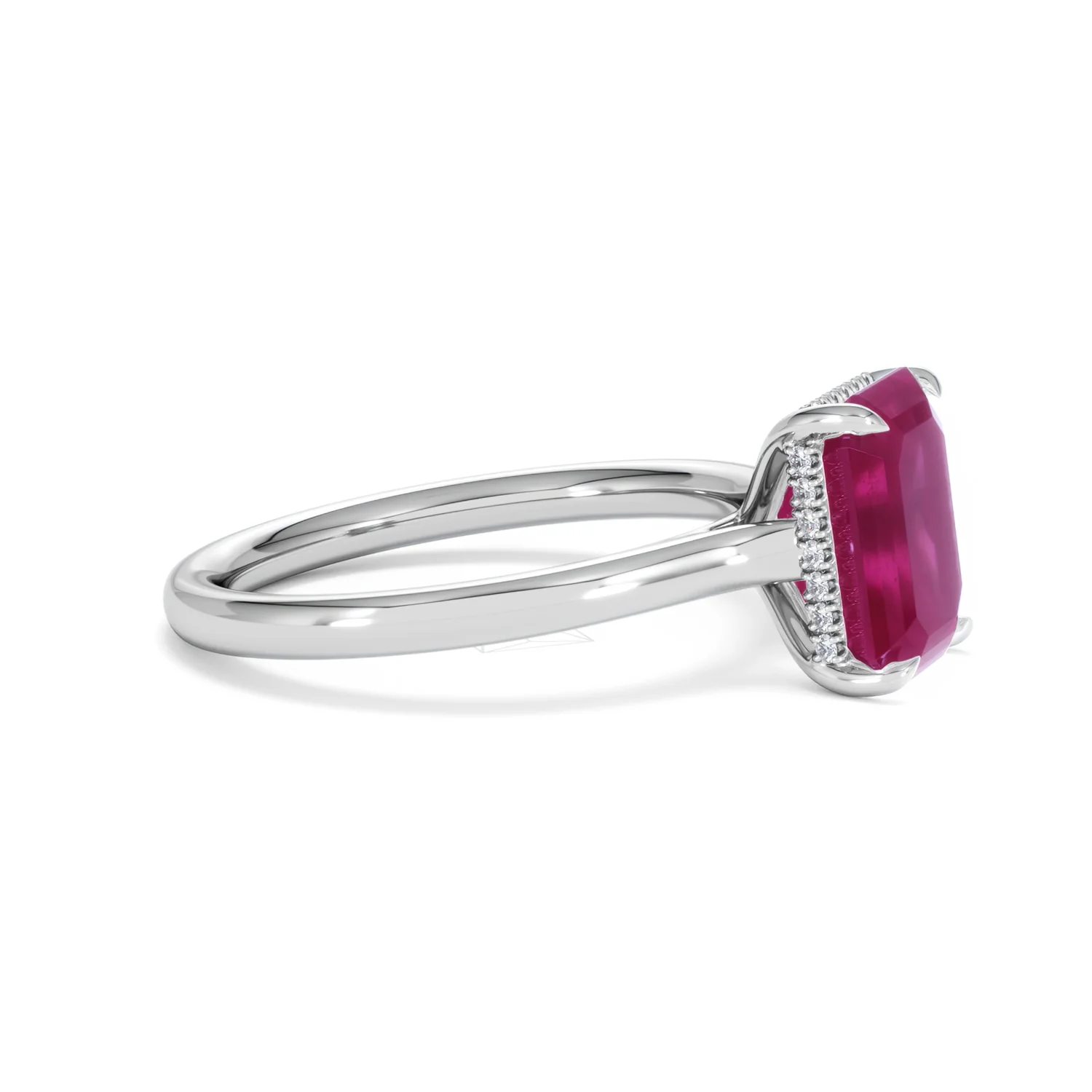 Amora Gem 2.50ct Emerald Cut Lab Ruby Hidden Halo Engagement Ring in 18K White Gold - Image 24