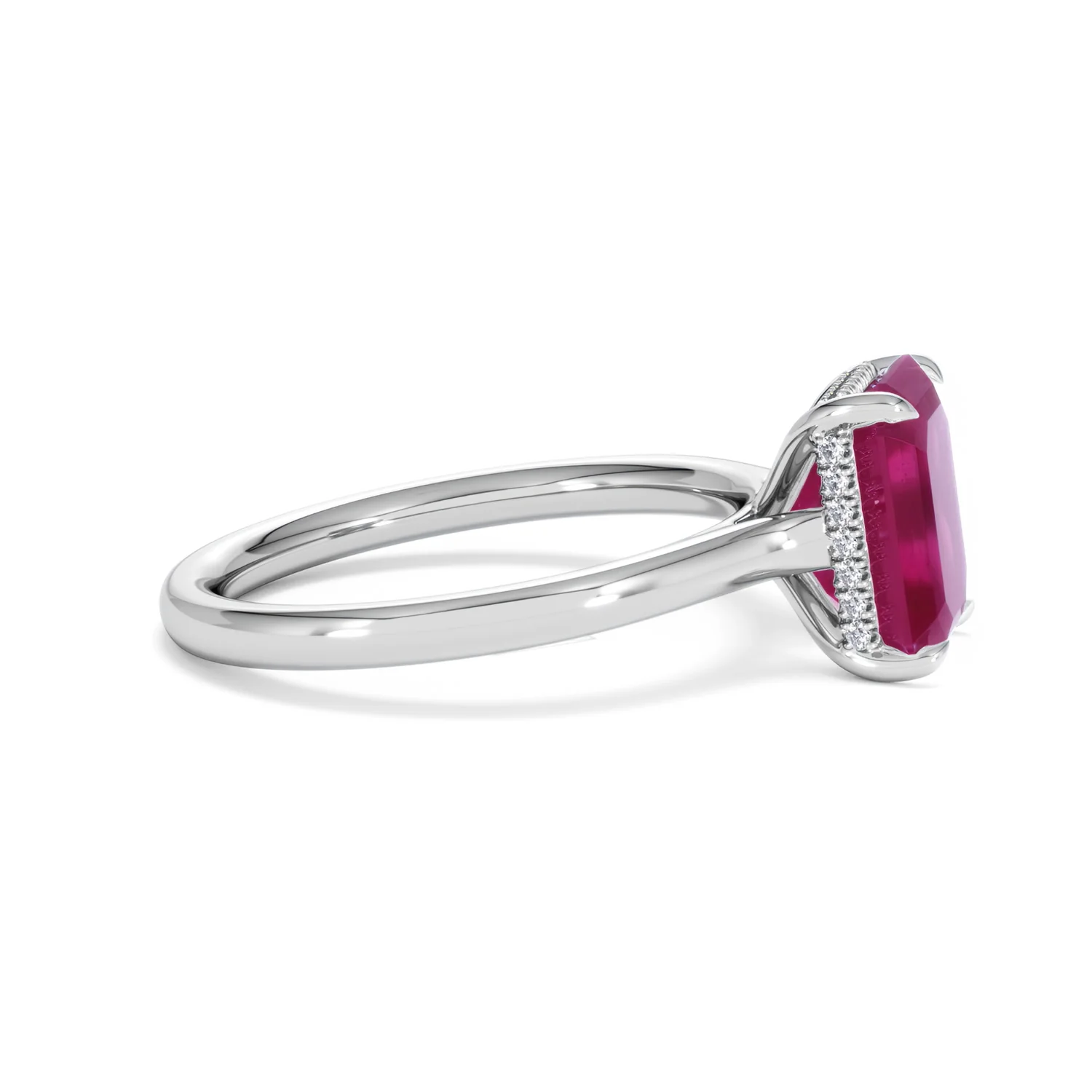 Amora Gem 2.50ct Emerald Cut Lab Ruby Hidden Halo Engagement Ring in 18K White Gold - Image 26