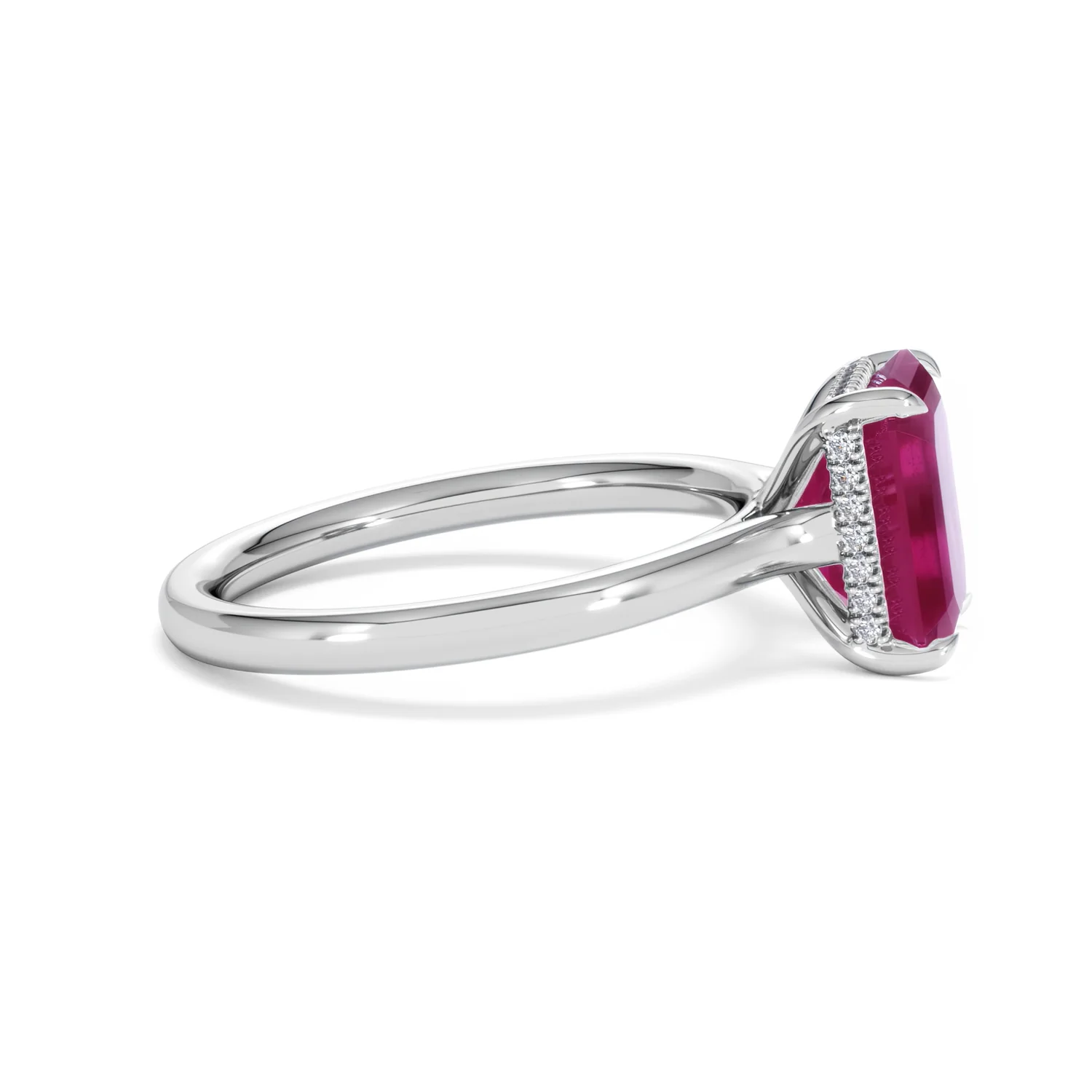 Amora Gem 2.50ct Emerald Cut Lab Ruby Hidden Halo Engagement Ring in 18K White Gold - Image 27