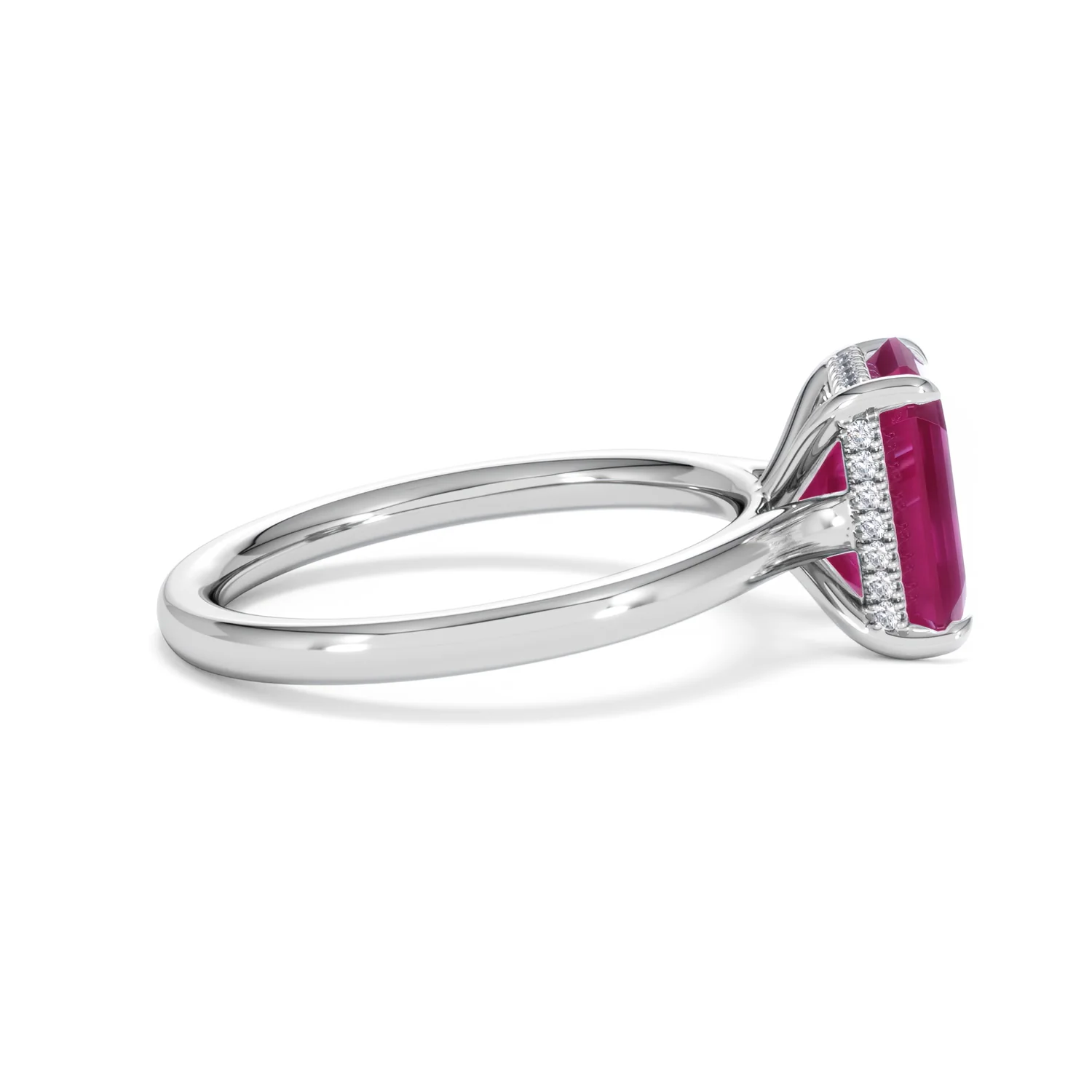 Amora Gem 2.50ct Emerald Cut Lab Ruby Hidden Halo Engagement Ring in 18K White Gold - Image 29