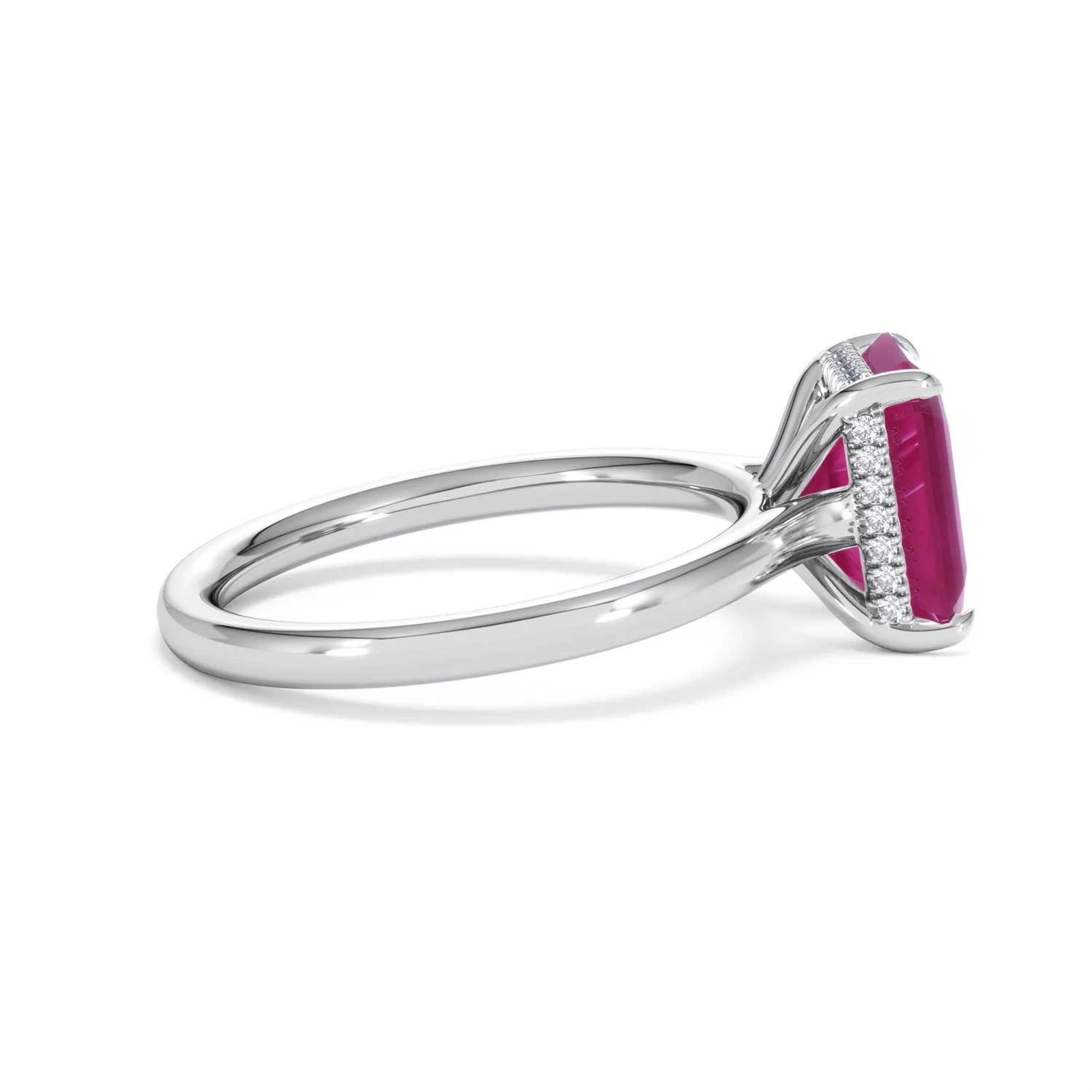 Amora Gem 2.50ct Emerald Cut Lab Ruby Hidden Halo Engagement Ring in 18K White Gold - Image 30