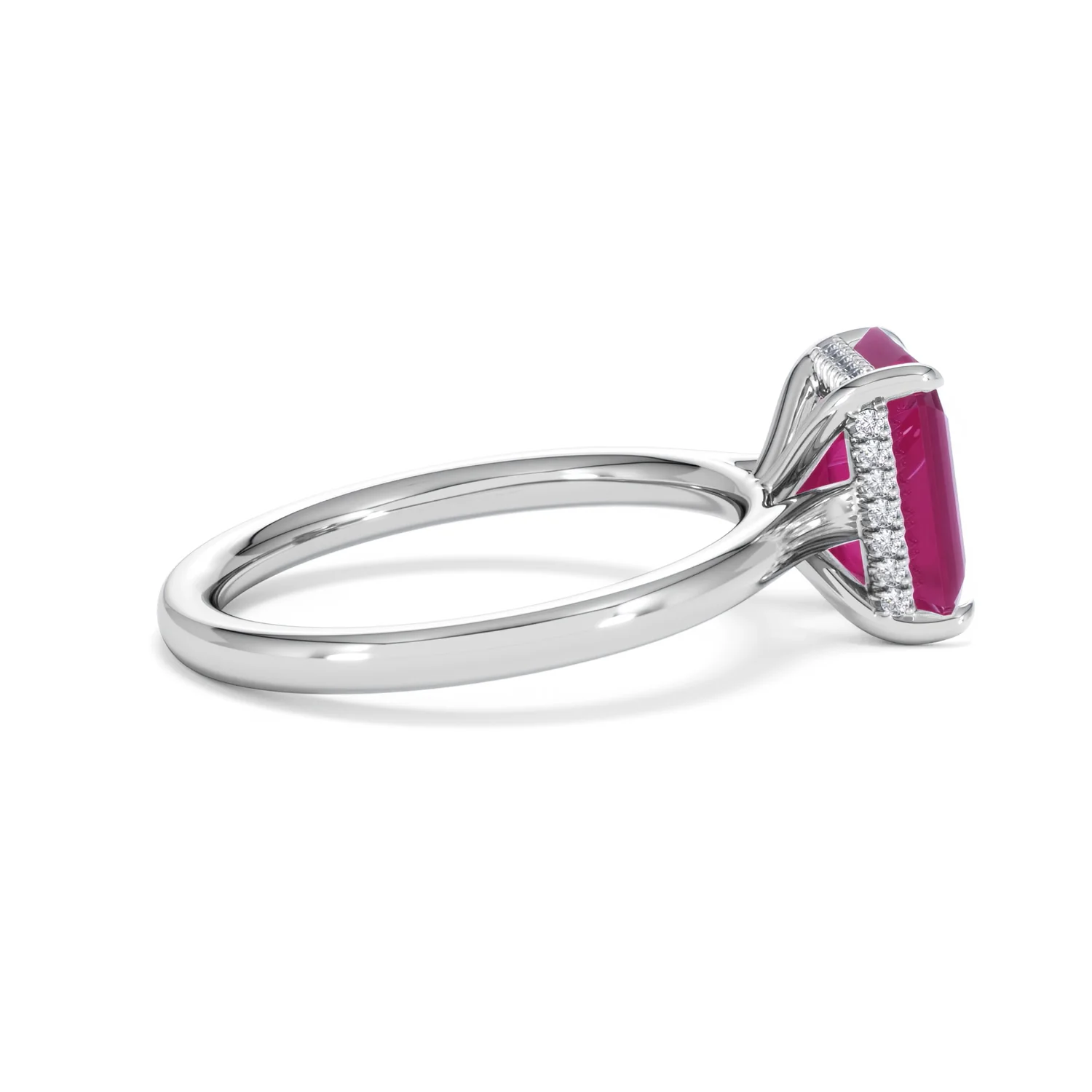 Amora Gem 2.50ct Emerald Cut Lab Ruby Hidden Halo Engagement Ring in 18K White Gold - Image 31