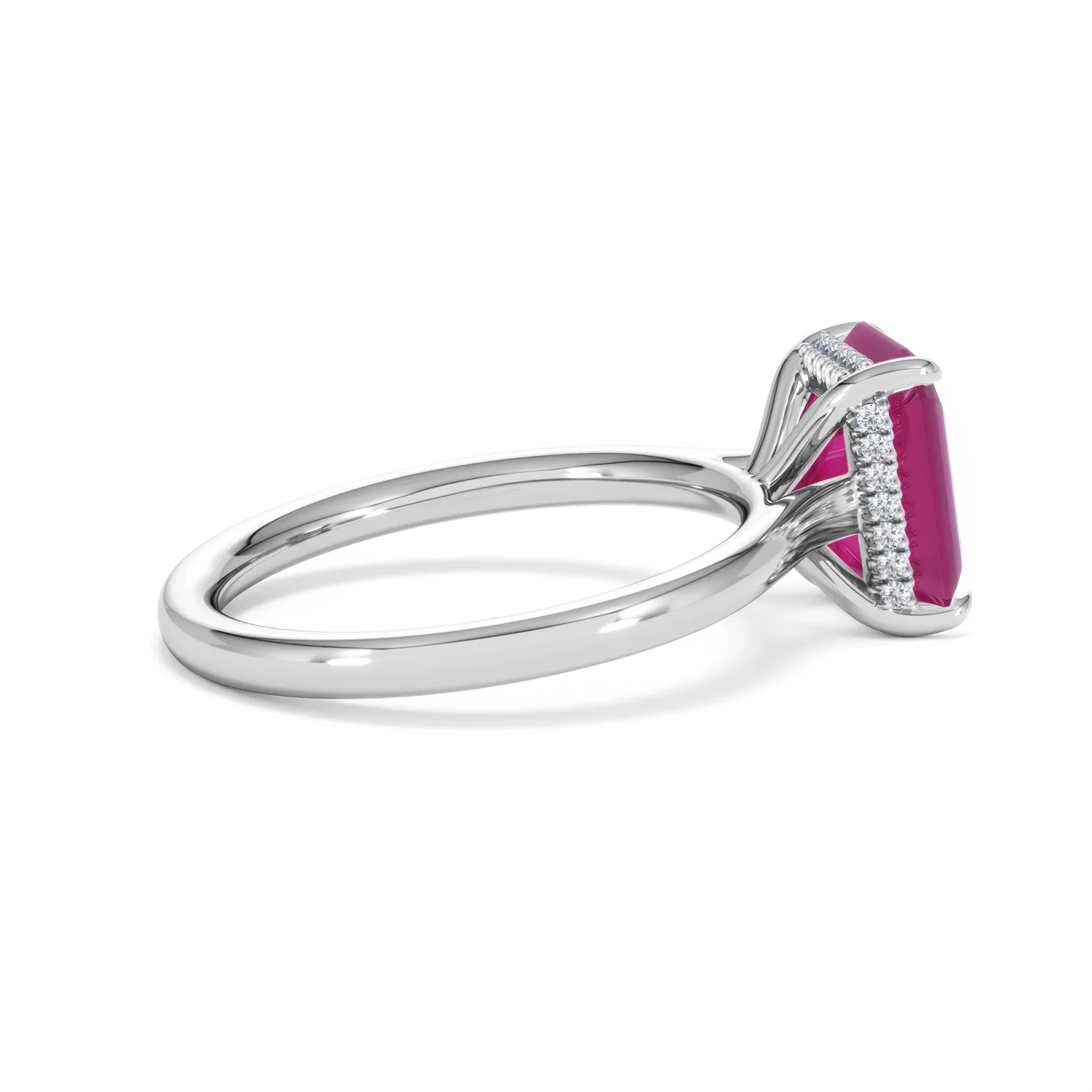 Amora Gem 2.50ct Emerald Cut Lab Ruby Hidden Halo Engagement Ring in 18K White Gold - Image 32
