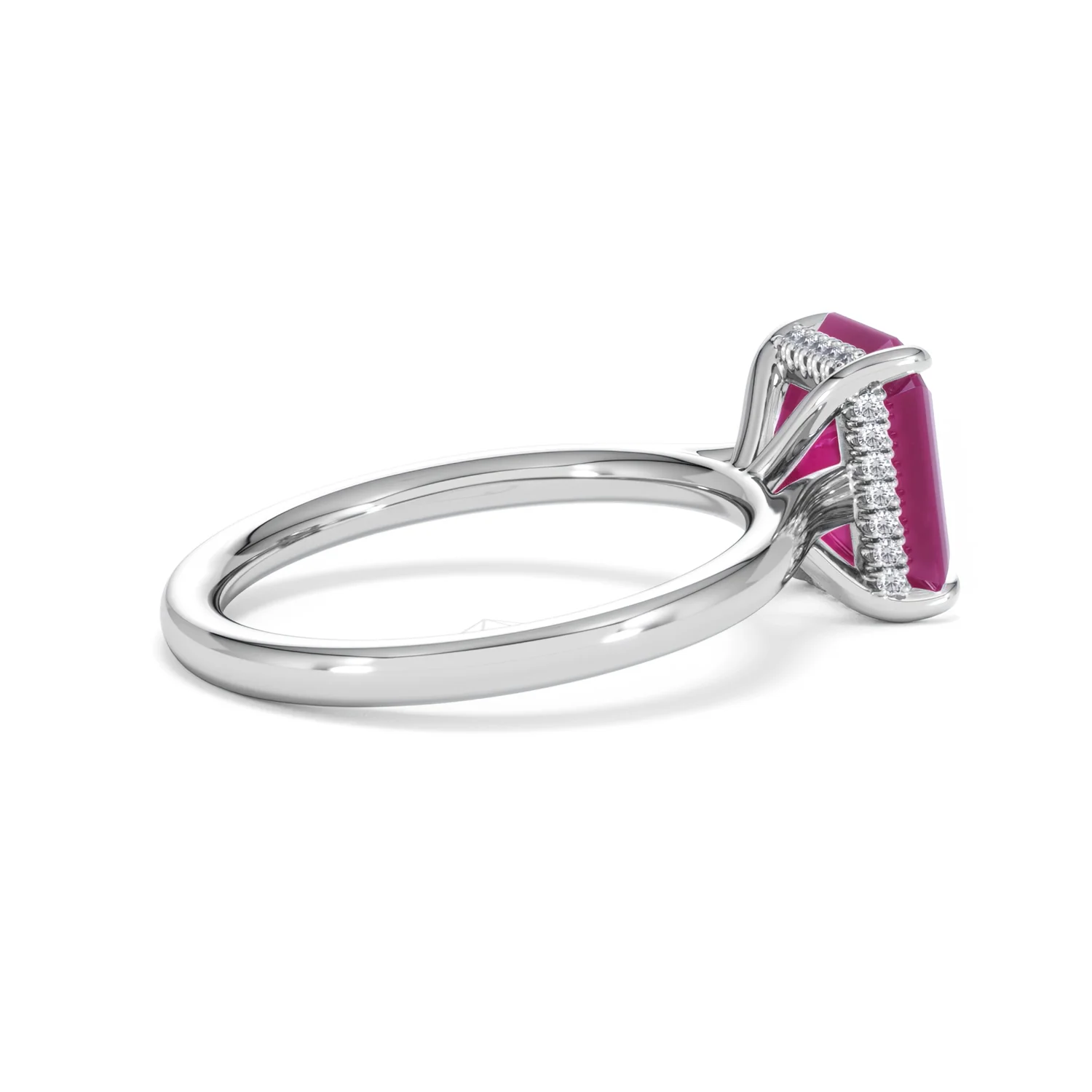 Amora Gem 2.50ct Emerald Cut Lab Ruby Hidden Halo Engagement Ring in 18K White Gold - Image 34