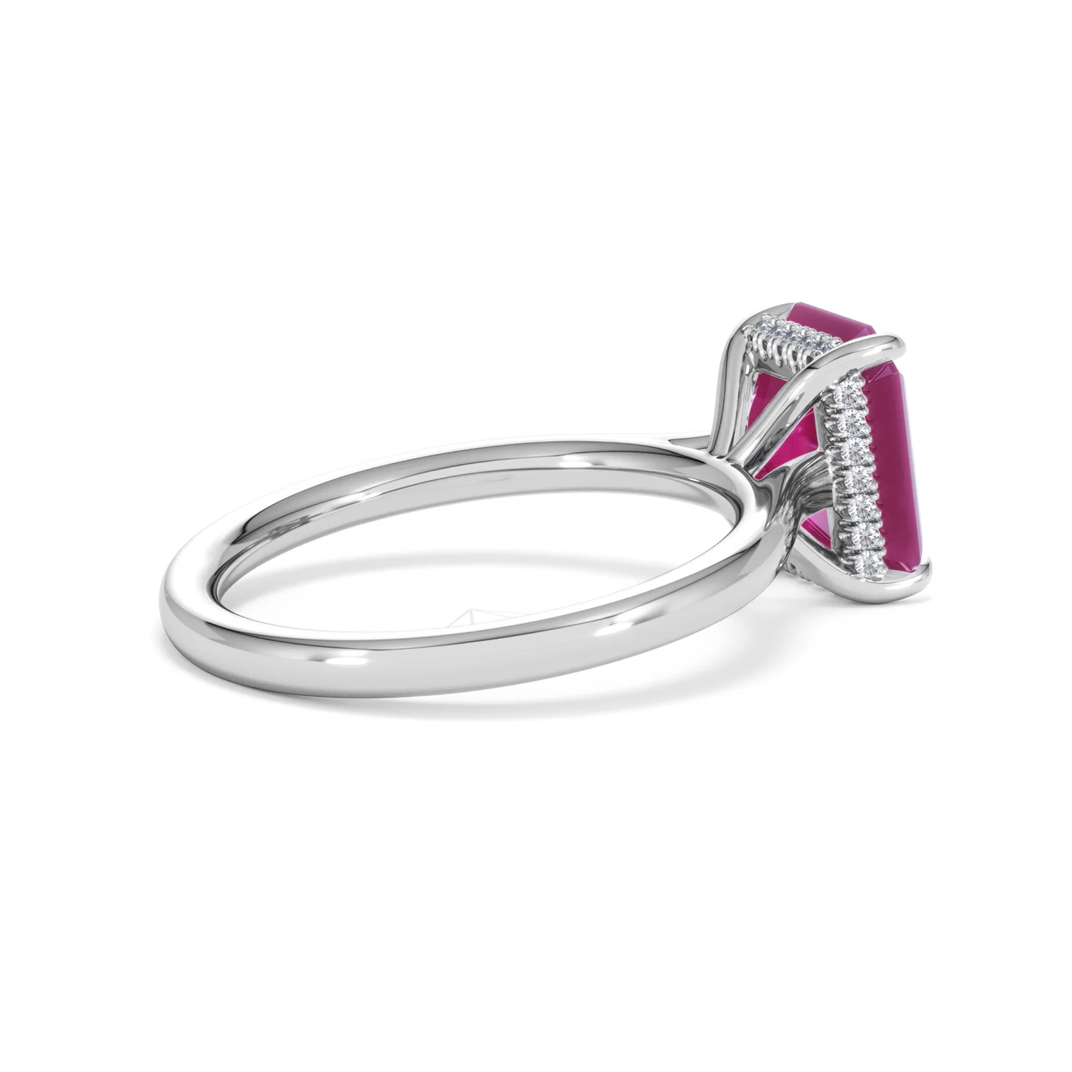 Amora Gem 2.50ct Emerald Cut Lab Ruby Hidden Halo Engagement Ring in 18K White Gold - Image 35