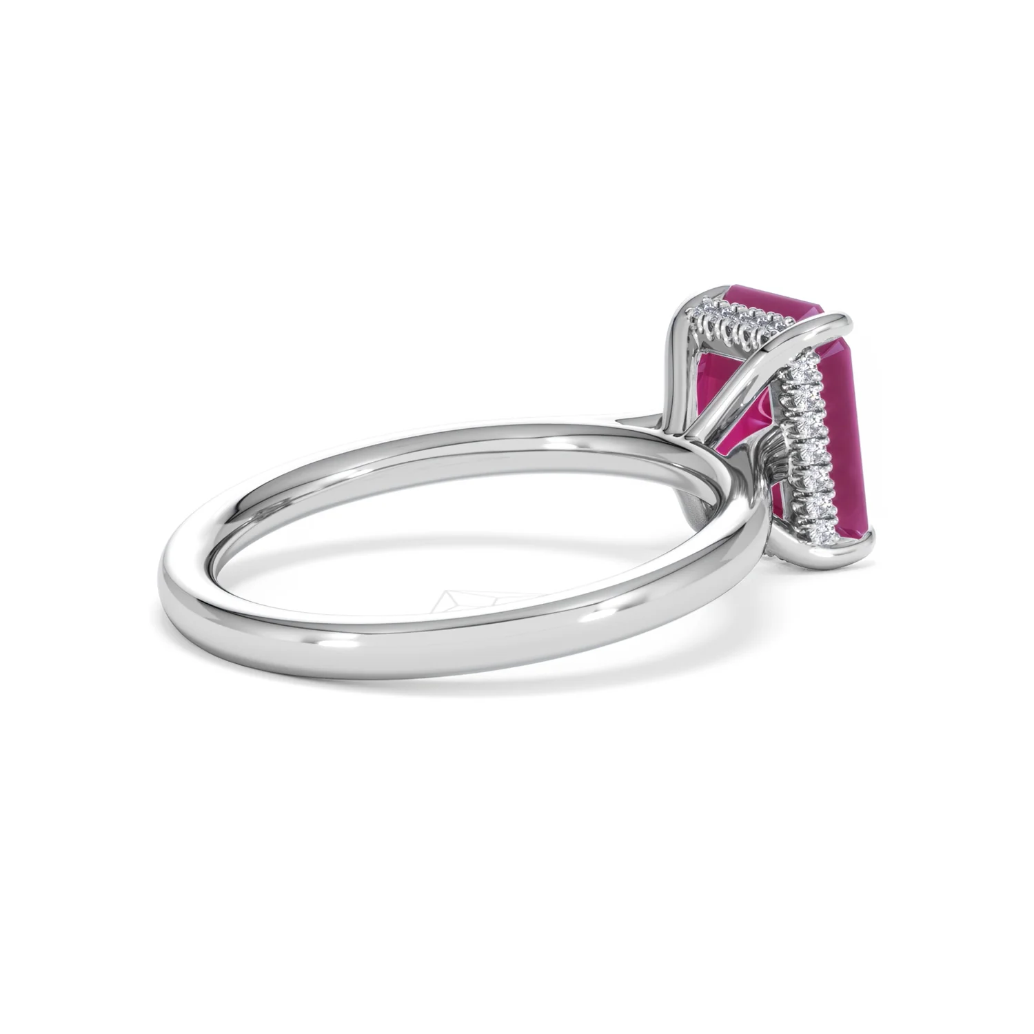 Amora Gem 2.50ct Emerald Cut Lab Ruby Hidden Halo Engagement Ring in 18K White Gold - Image 37