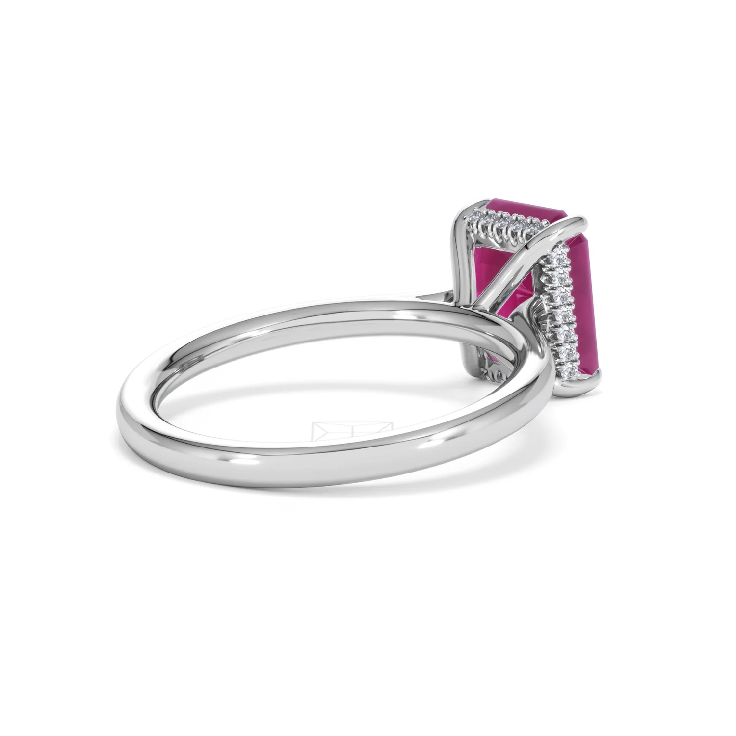 Amora Gem 2.50ct Emerald Cut Lab Ruby Hidden Halo Engagement Ring in 18K White Gold - Image 39