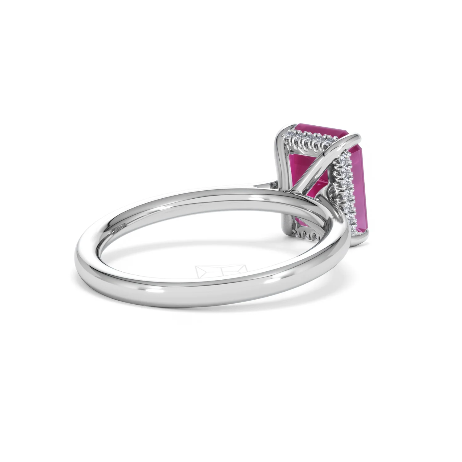Amora Gem 2.50ct Emerald Cut Lab Ruby Hidden Halo Engagement Ring in 18K White Gold - Image 40
