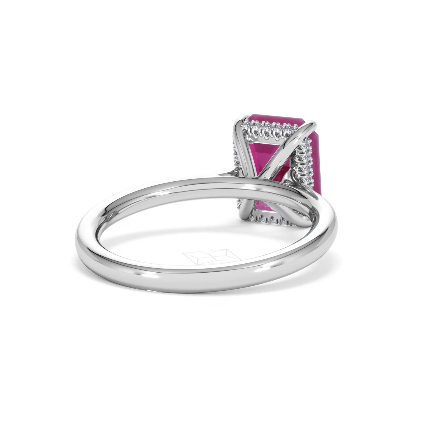 Amora Gem 2.50ct Emerald Cut Lab Ruby Hidden Halo Engagement Ring in 18K White Gold - Image 43