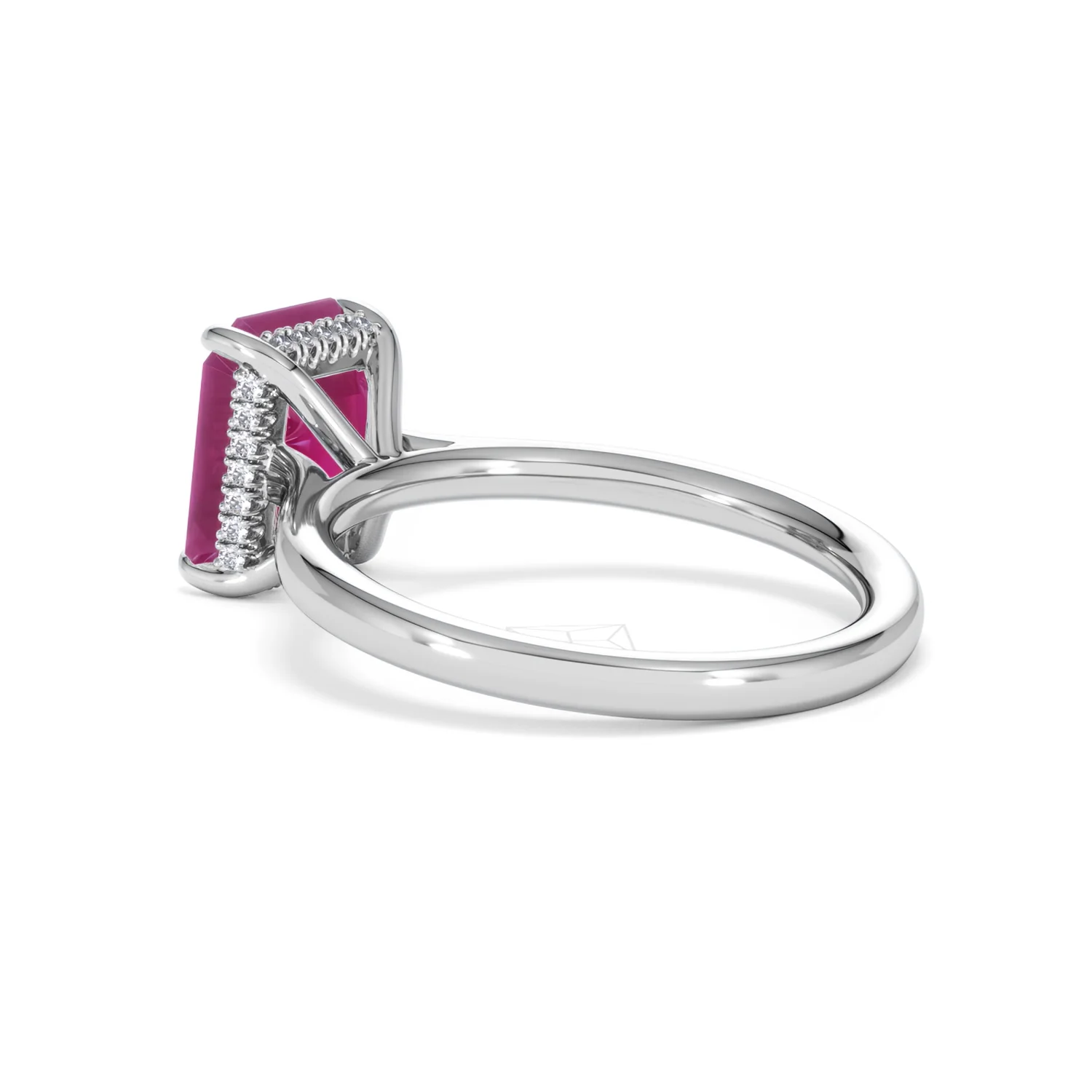 Amora Gem 2.50ct Emerald Cut Lab Ruby Hidden Halo Engagement Ring in 18K White Gold - Image 60
