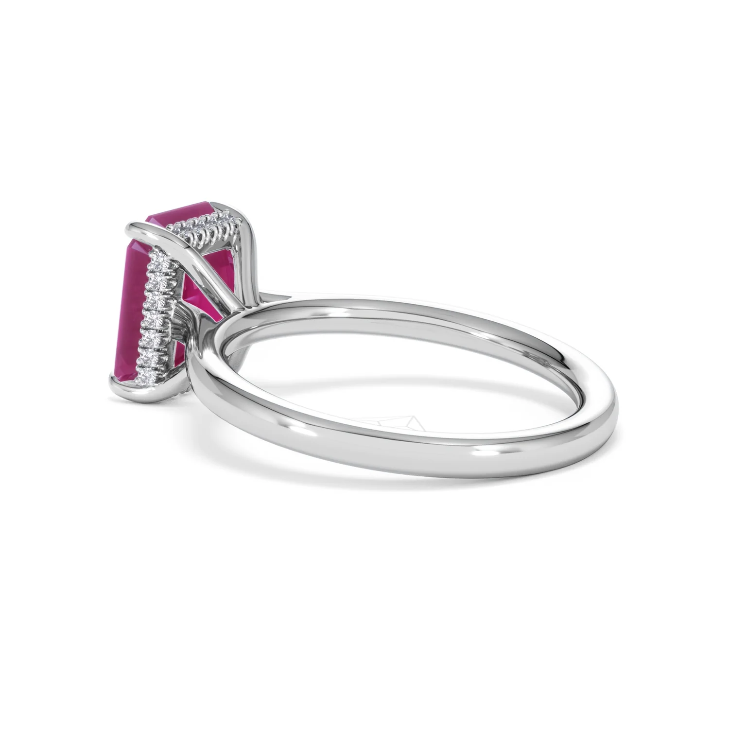 Amora Gem 2.50ct Emerald Cut Lab Ruby Hidden Halo Engagement Ring in 18K White Gold - Image 61