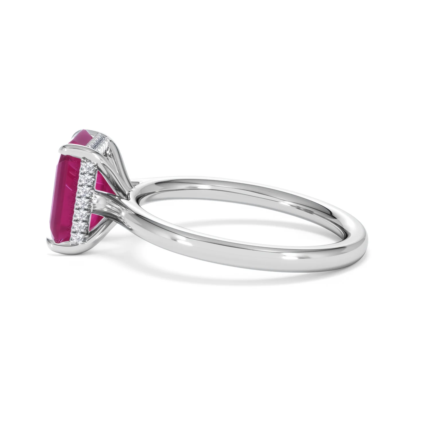 Amora Gem 2.50ct Emerald Cut Lab Ruby Hidden Halo Engagement Ring in 18K White Gold - Image 67