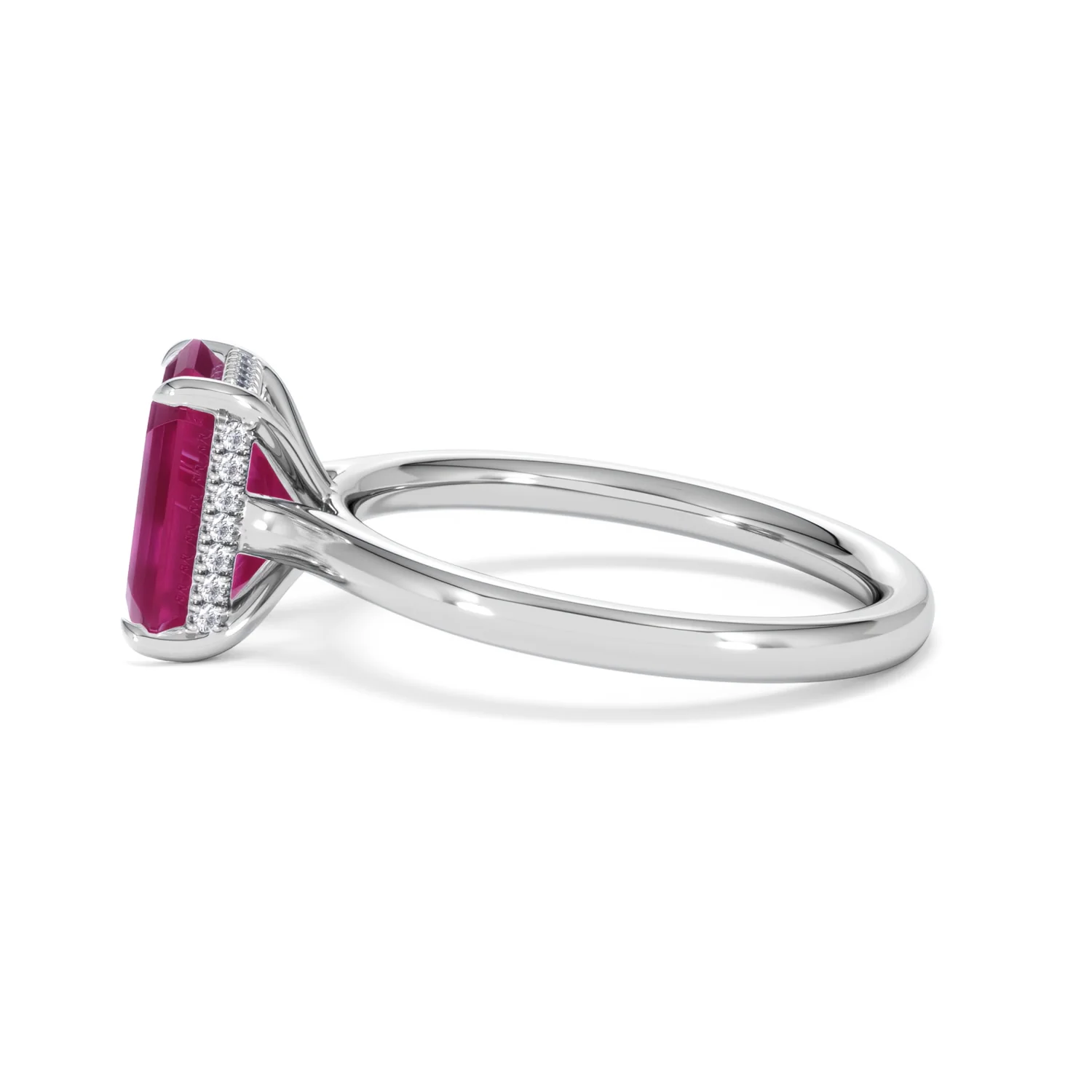 Amora Gem 2.50ct Emerald Cut Lab Ruby Hidden Halo Engagement Ring in 18K White Gold - Image 69