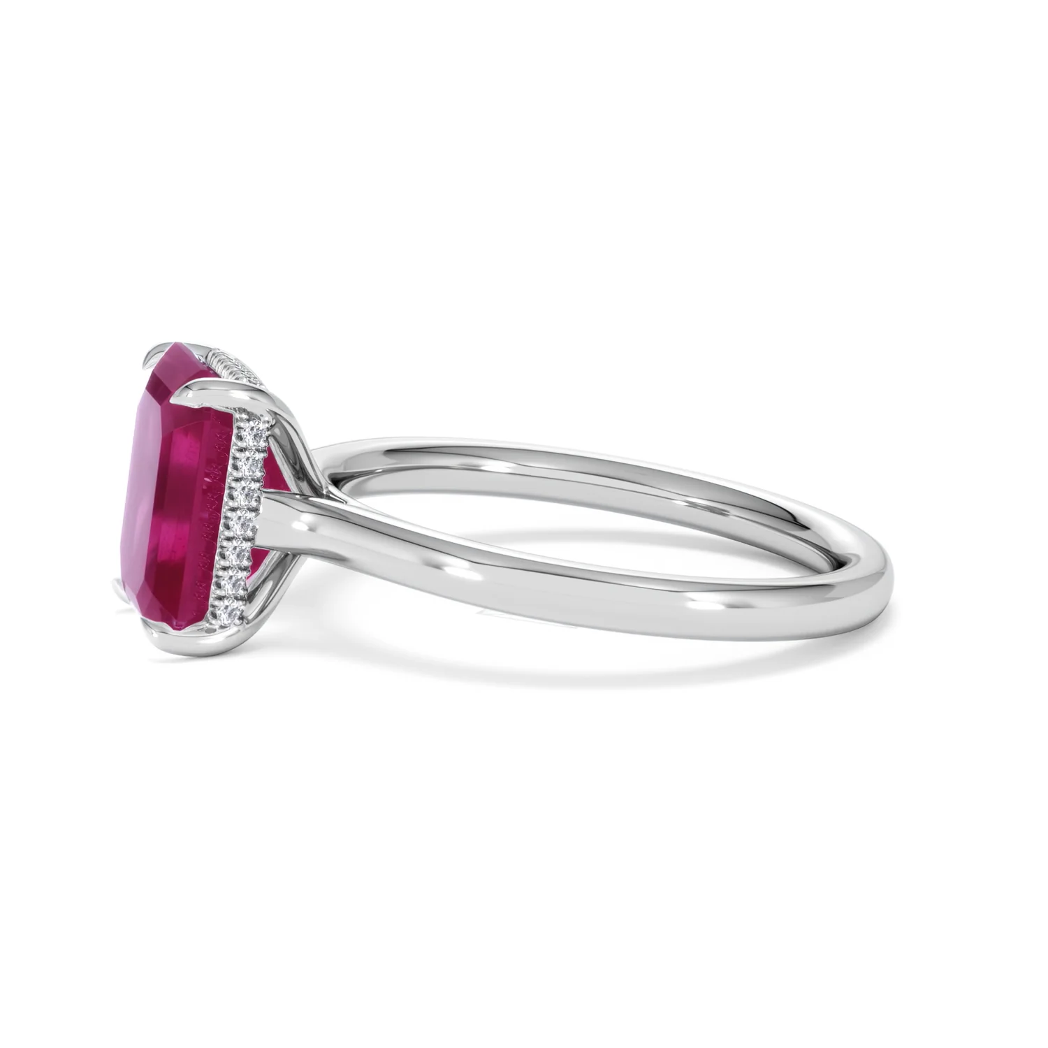 Amora Gem 2.50ct Emerald Cut Lab Ruby Hidden Halo Engagement Ring in 18K White Gold - Image 72