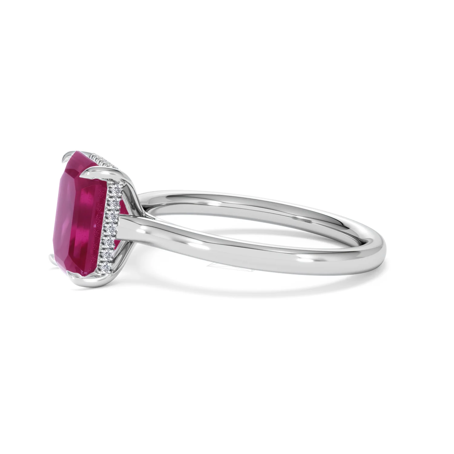 Amora Gem 2.50ct Emerald Cut Lab Ruby Hidden Halo Engagement Ring in 18K White Gold - Image 73